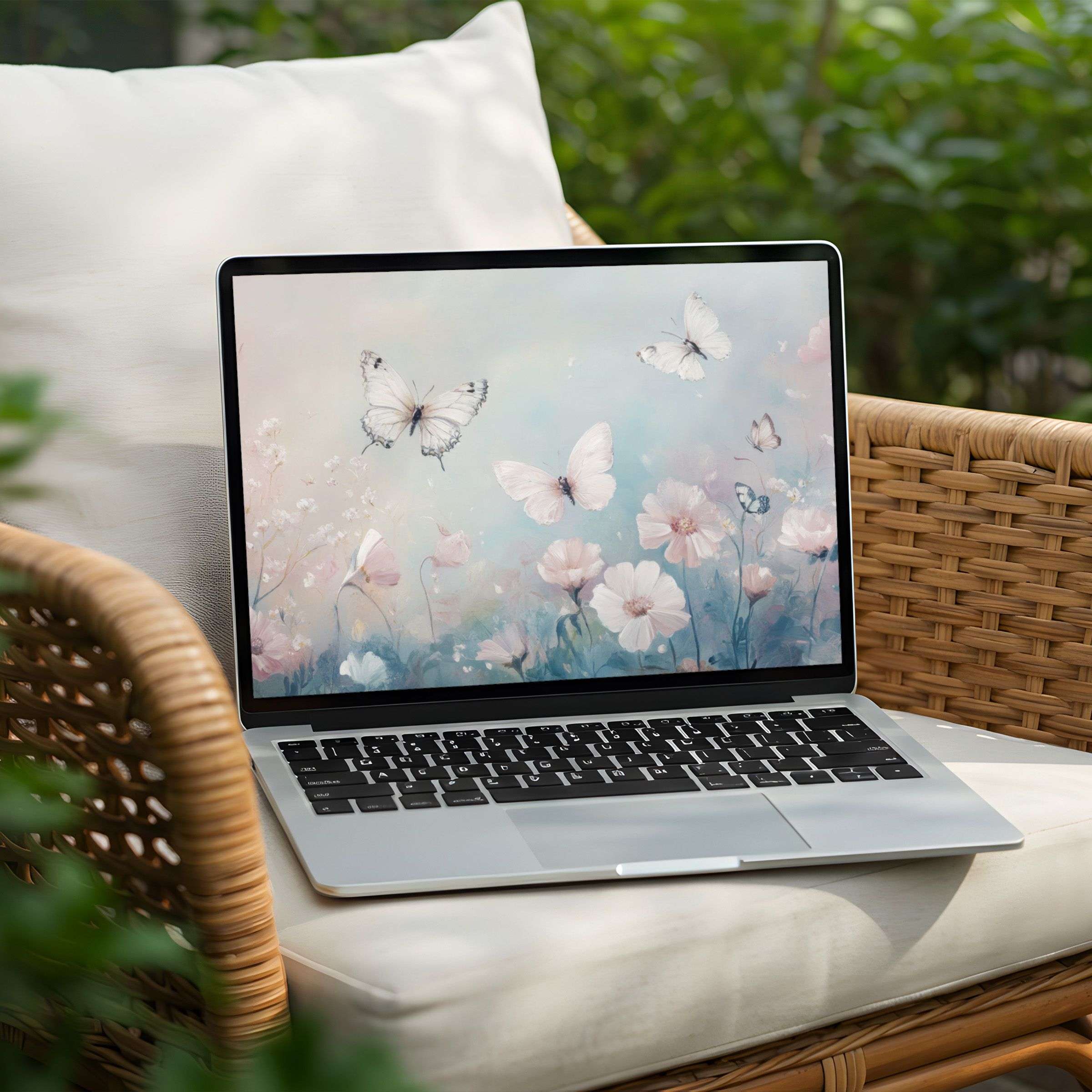 Elegant desktop background with butterflies and flowers offers instant download for a calming PC or Laptop screen transformation