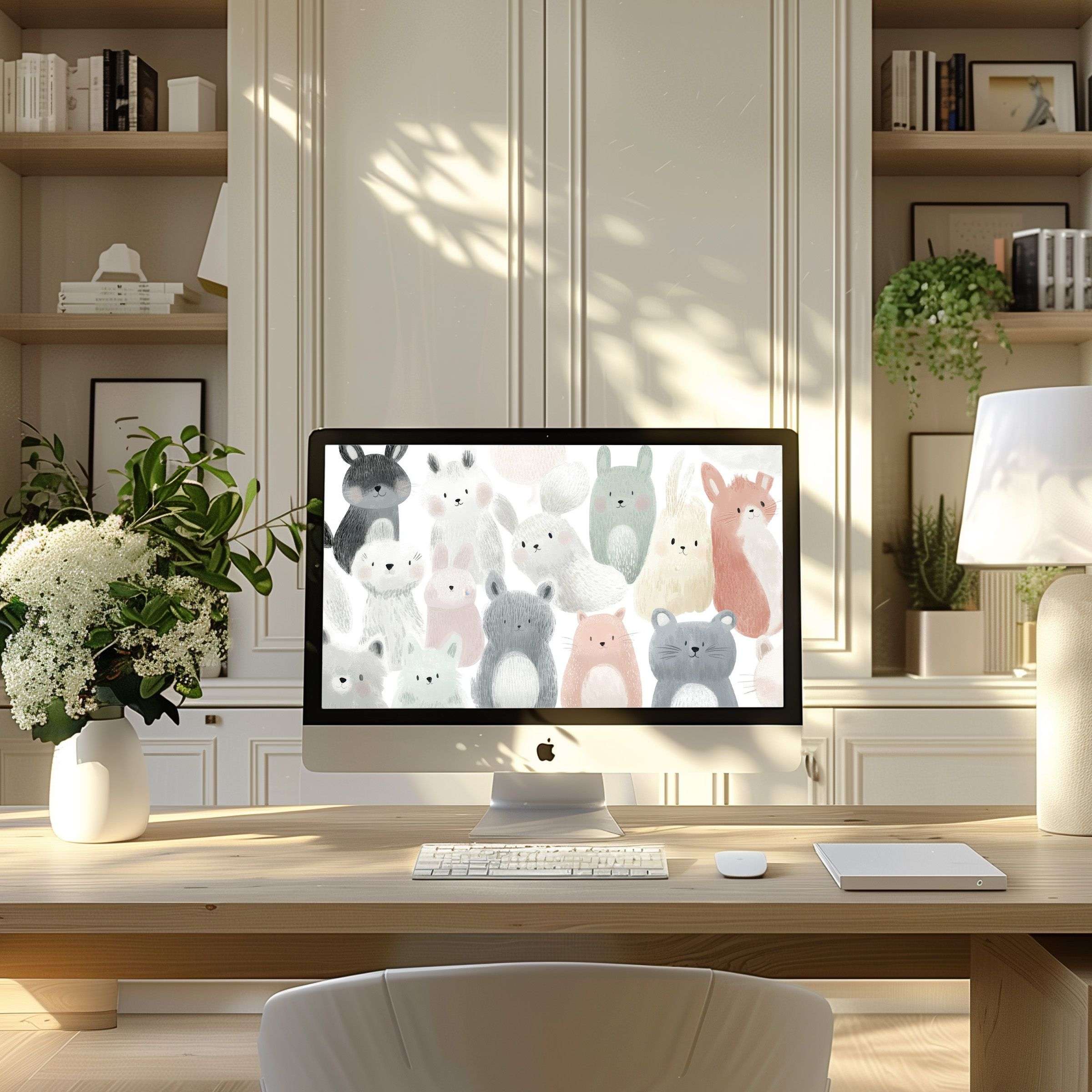 Elegant illustrated animal wallpaper for computer creates a calming, inspiring touch suitable for PC, laptop, or digital download