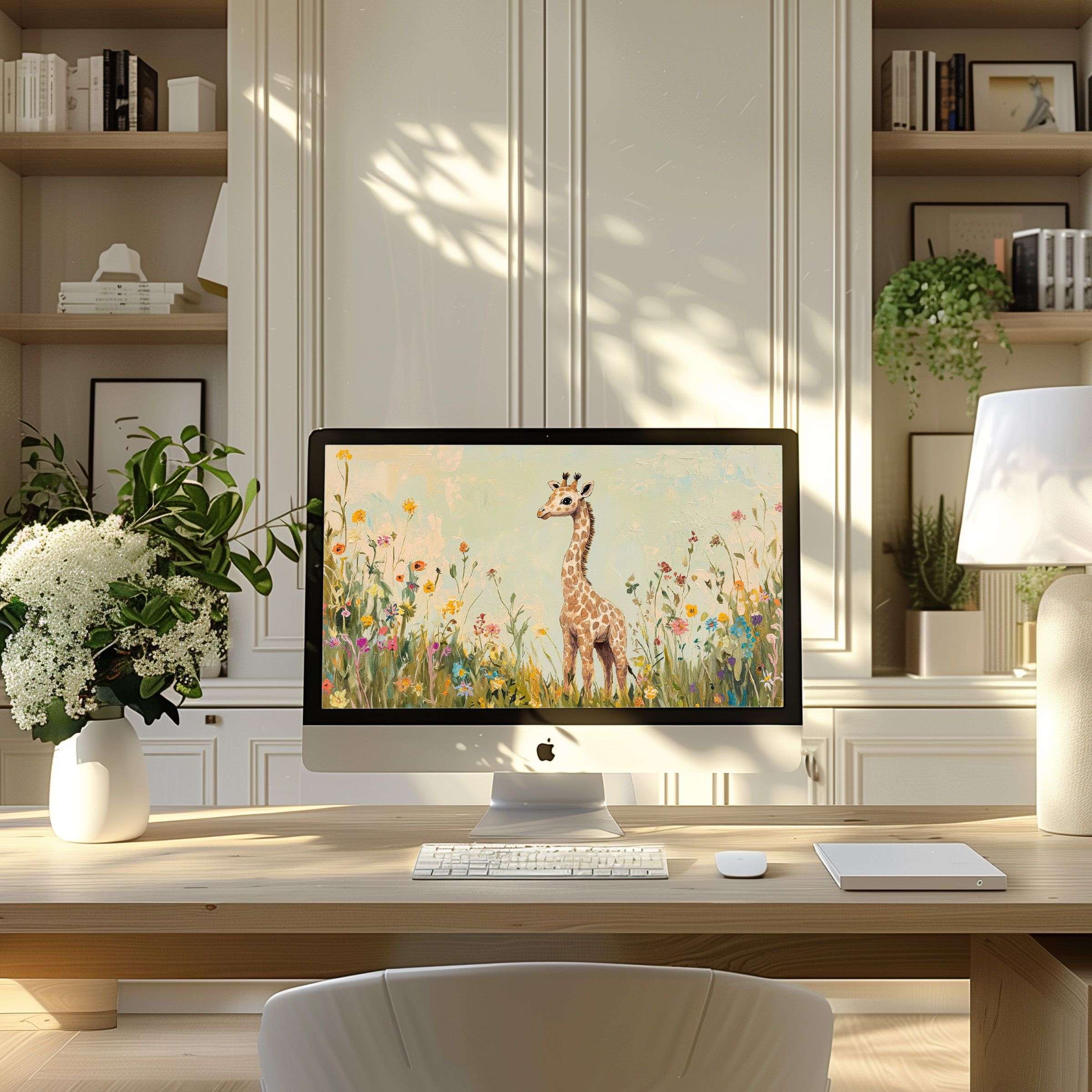 Wallflower giraffe art wallpaper for computer and PC creates a serene, elegant ambiance, perfect for laptop or ultrawide download
