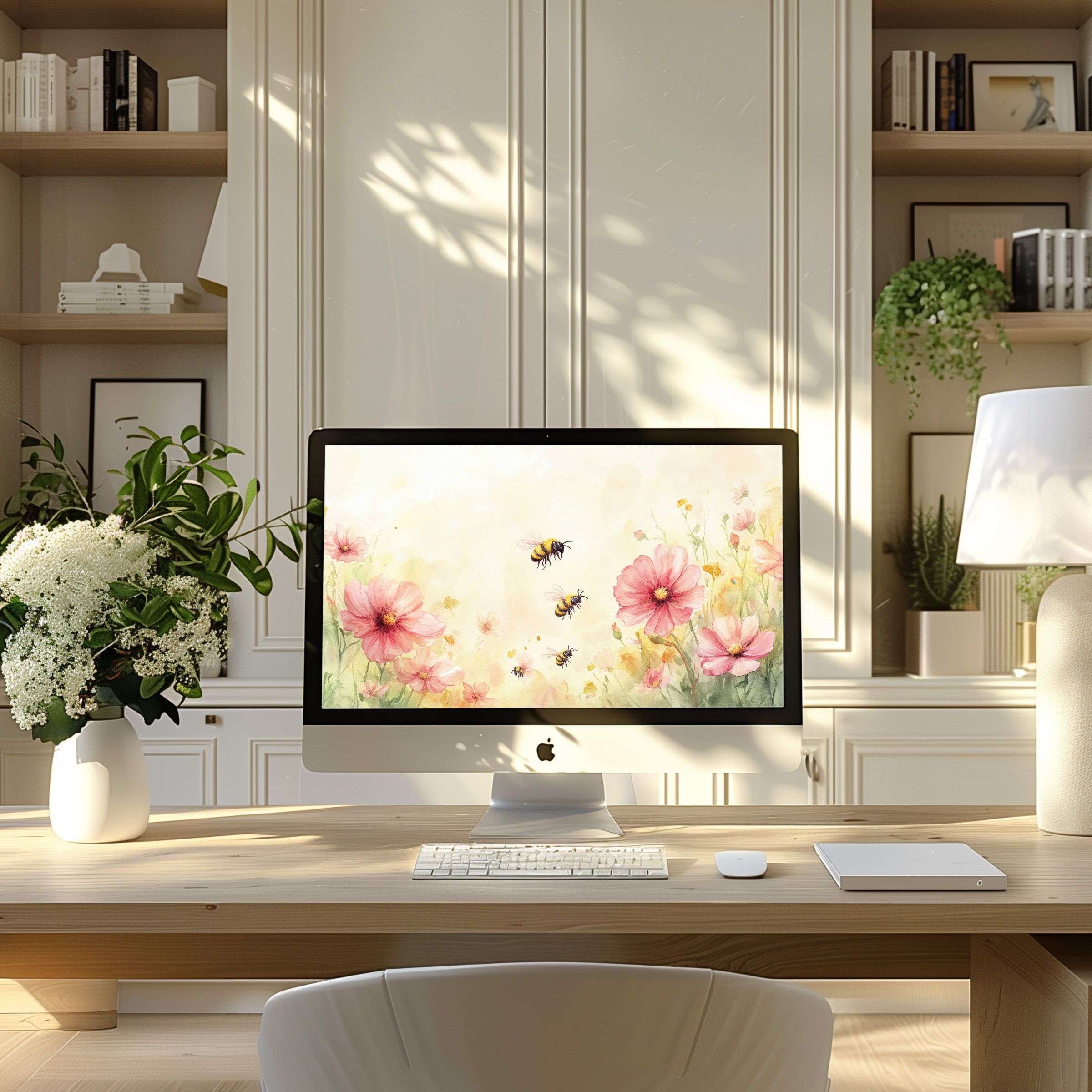 Elegant floral-themed wallpaper for computer brings calm and inspiration, ideal for PC, laptop, ultrawide in serene home office