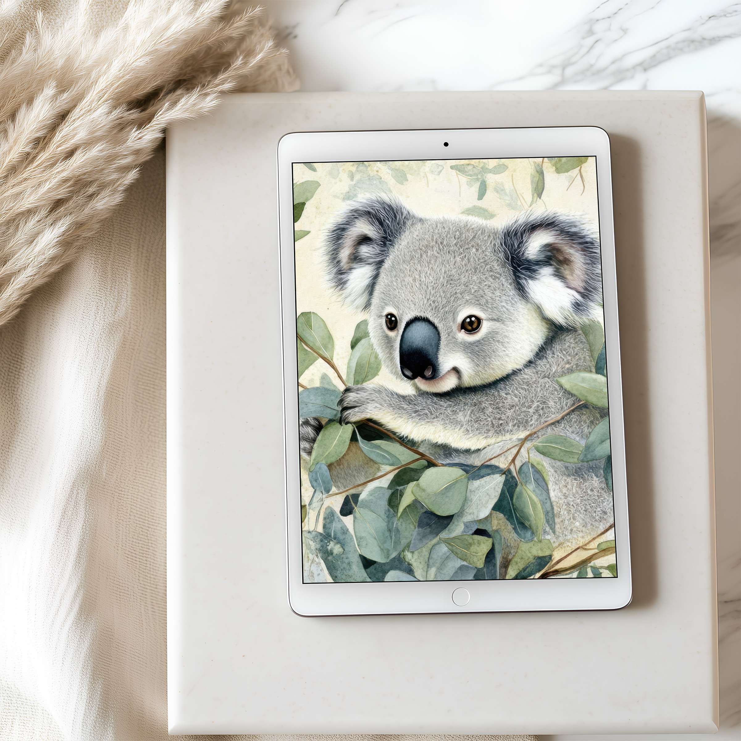 Elegant koala artwork in serene hues enhances any tablet wallpaper suitable for iPad download elevating aesthetic charm