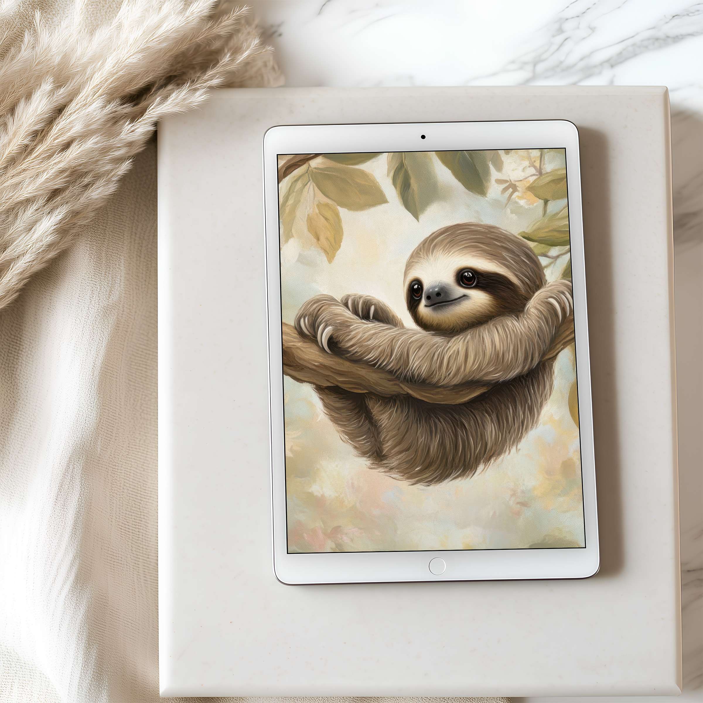 Elegant sloth artwork for tablet wallpaper breathes calm into any space high resolution perfect for iPad digital download