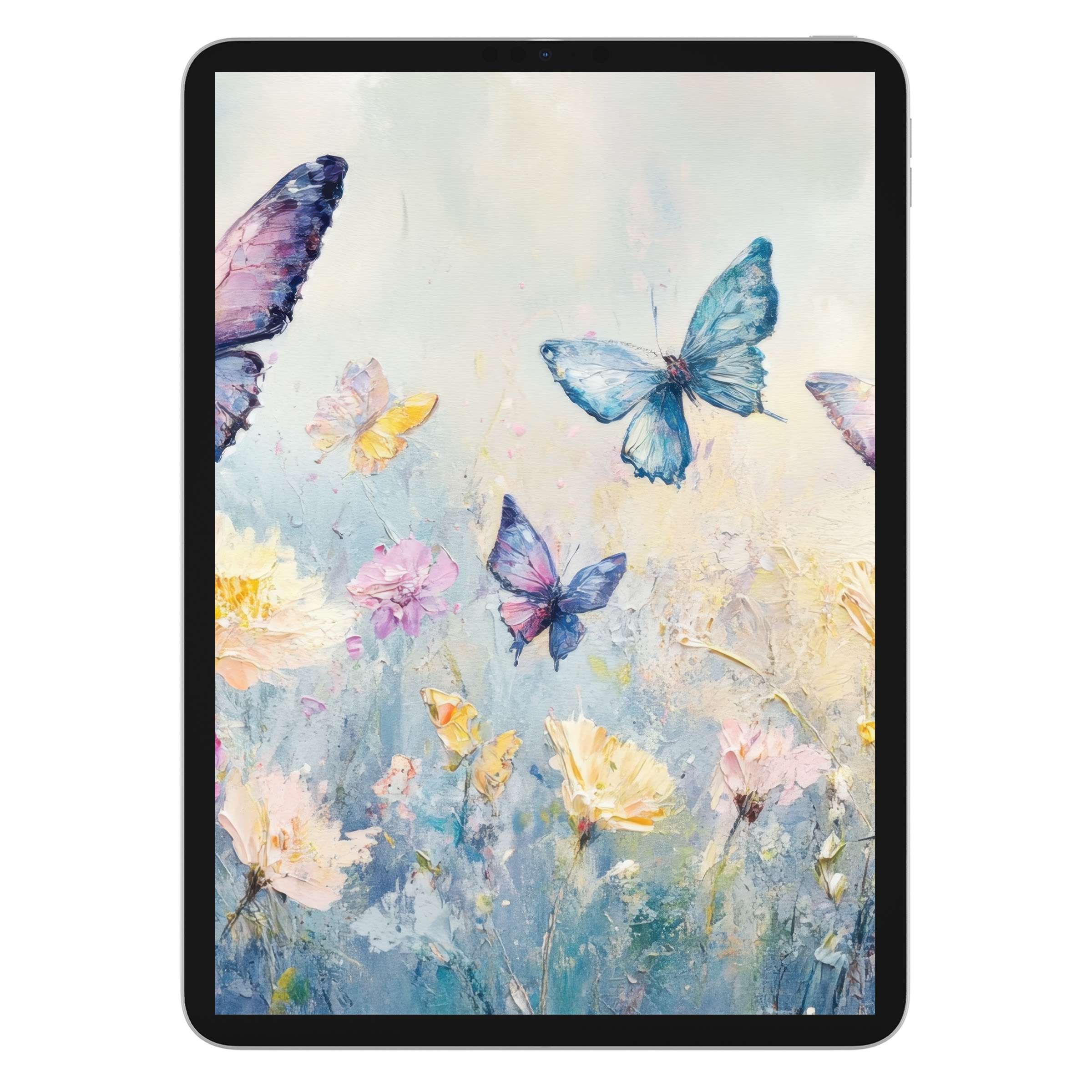 Nursery iPad wallpaper with dreamy butterflies and floral watercolor digital download for a calming tablet background ambiance