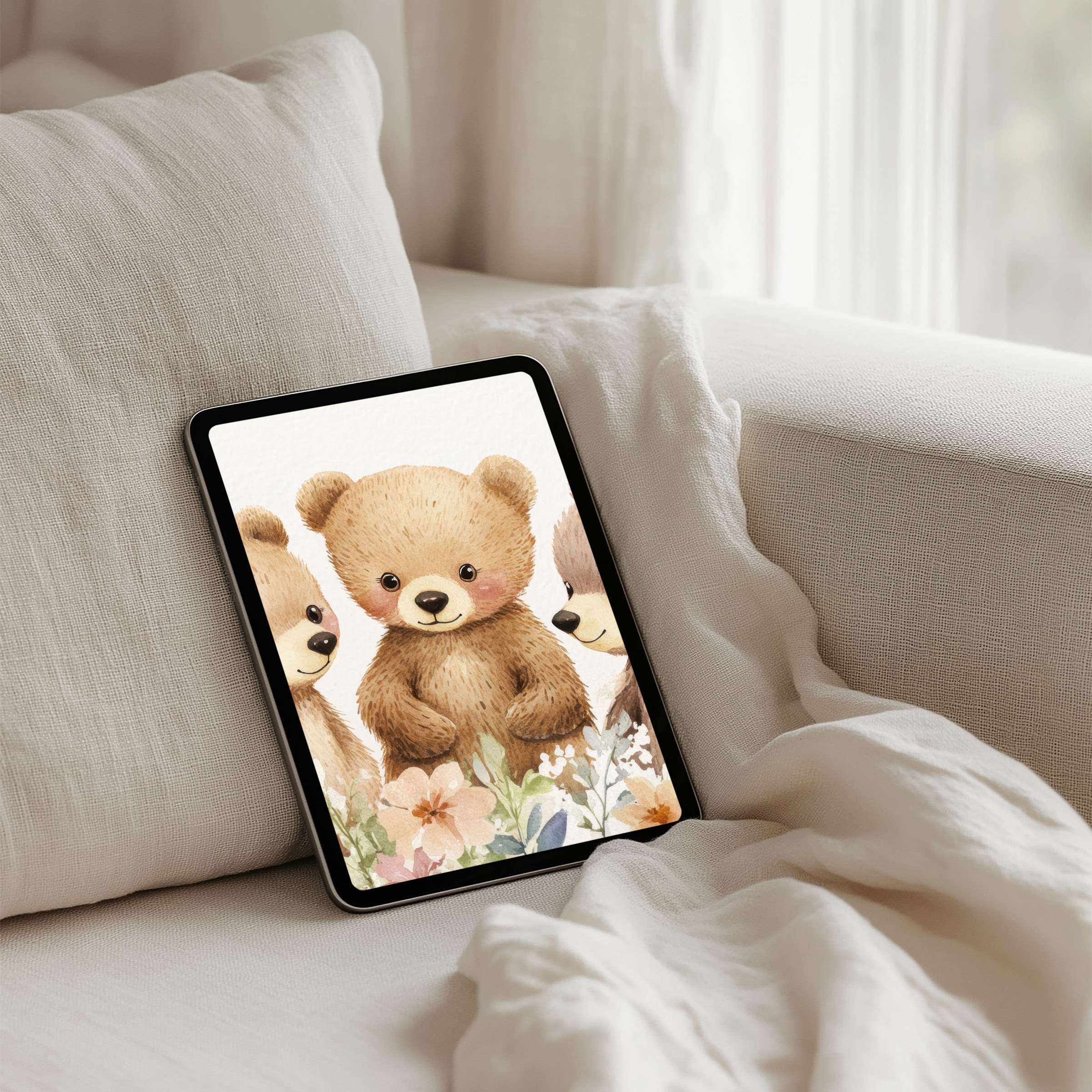 Adorable teddy bear iPad background evokes calm inspiration for mindful living instant download fits all tablets for elegance