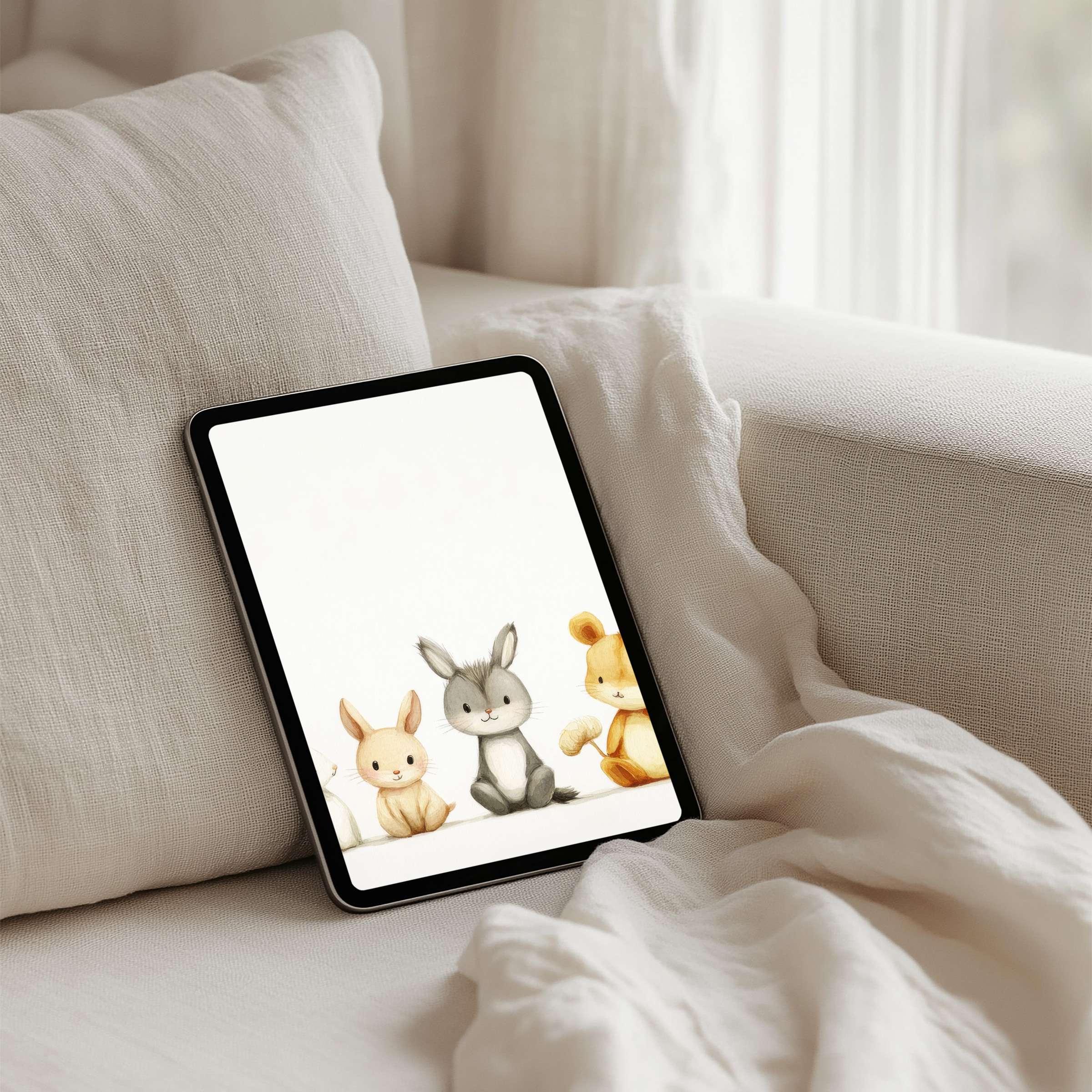 Serene pastel animal iPad background for instant download blends with soft textures, creating a mindful tablet art experience