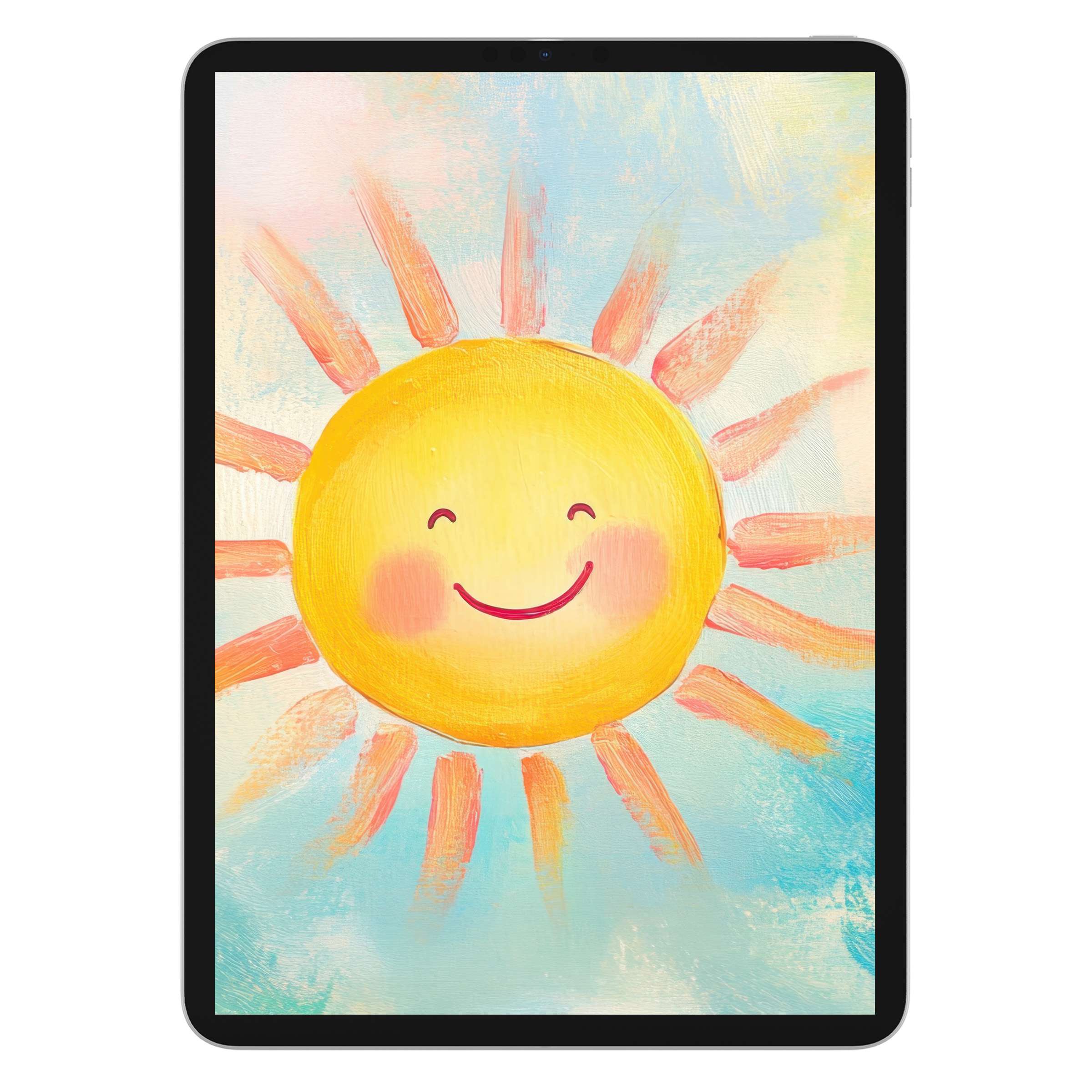 Brighten your digital download with a cheerful sun nursery iPad wallpaper perfect for tablet background in soothing pastel hues