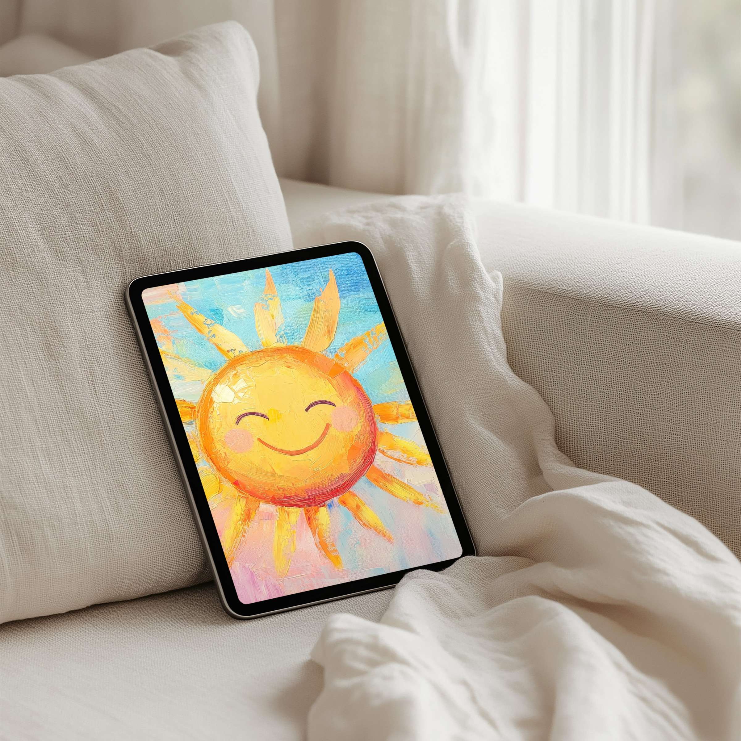 Cheerful sun painting as iPad background brings warmth and inspiration to your tablet space instant download for easy access