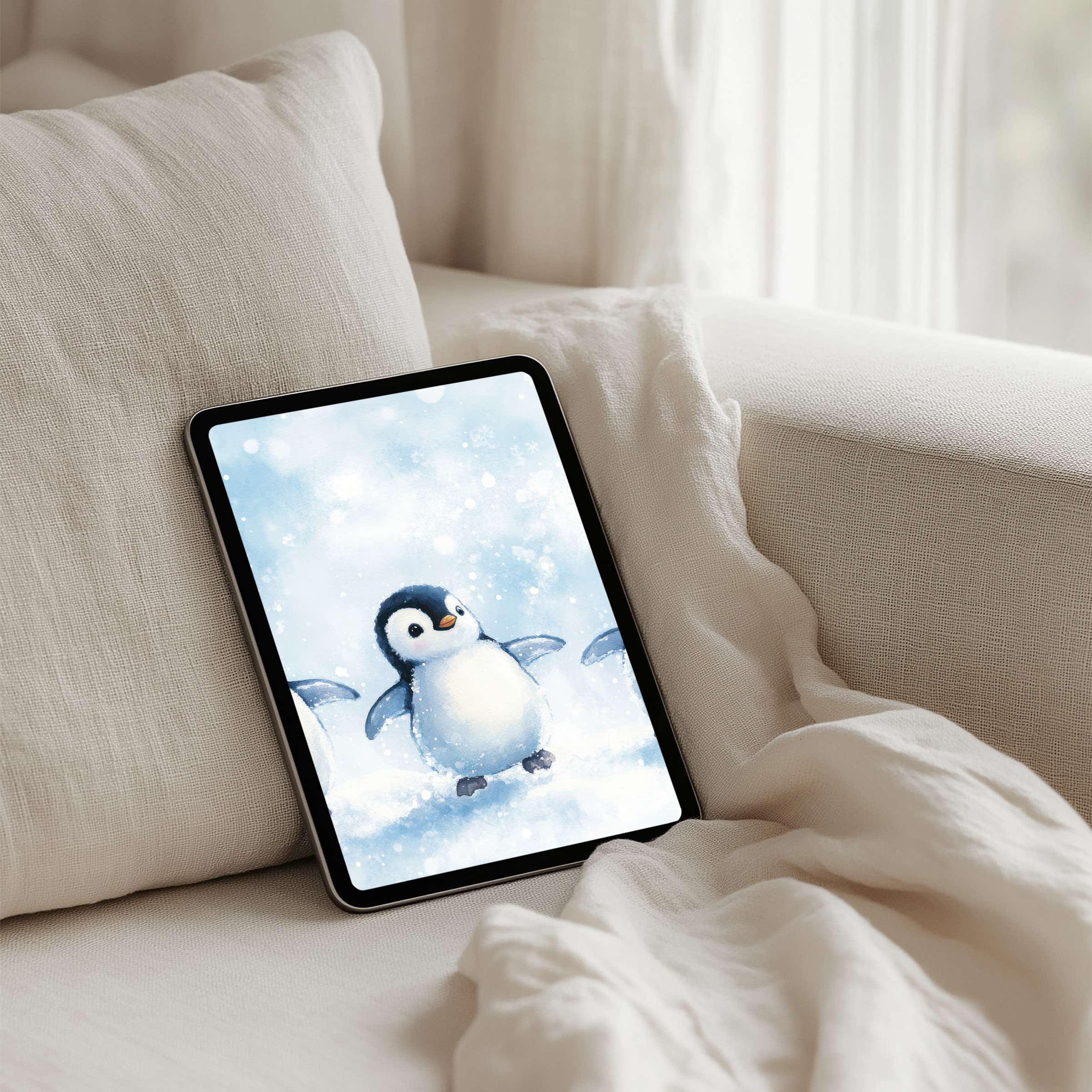 Charming penguin-themed iPad background brings calm elegance to your tablet instantly downloadable for iPad Samsung and Android users