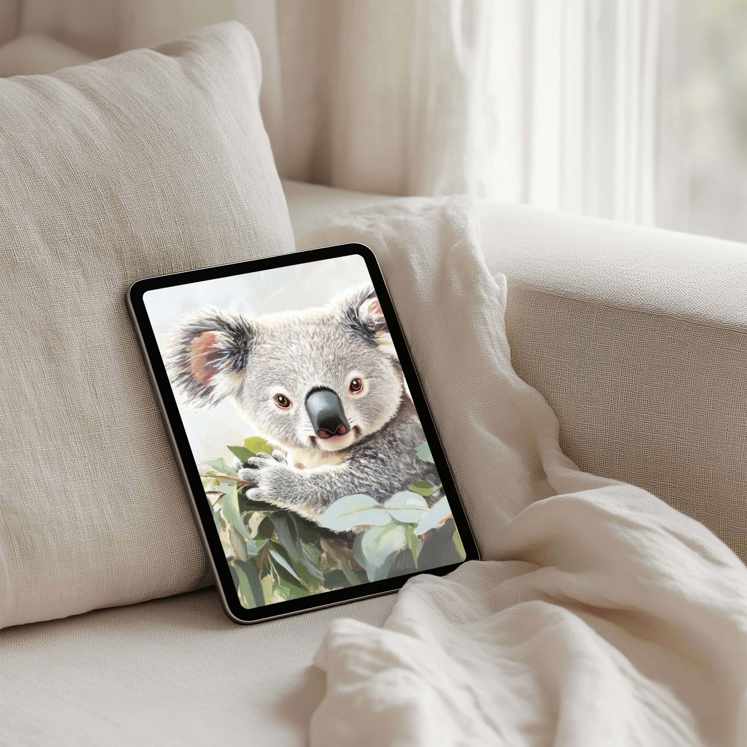 Cozy koala art enhances your iPad background This instant download offers inspiration and elegance for any tablet user
