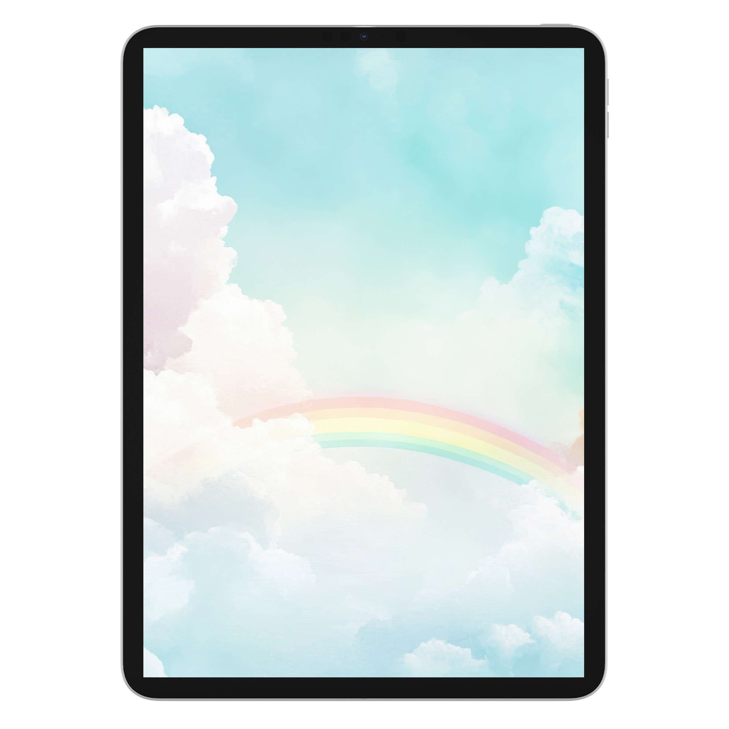 Delicate pastel clouds and rainbow create a calming nursery iPad wallpaper perfect for tablet background digital download elegance