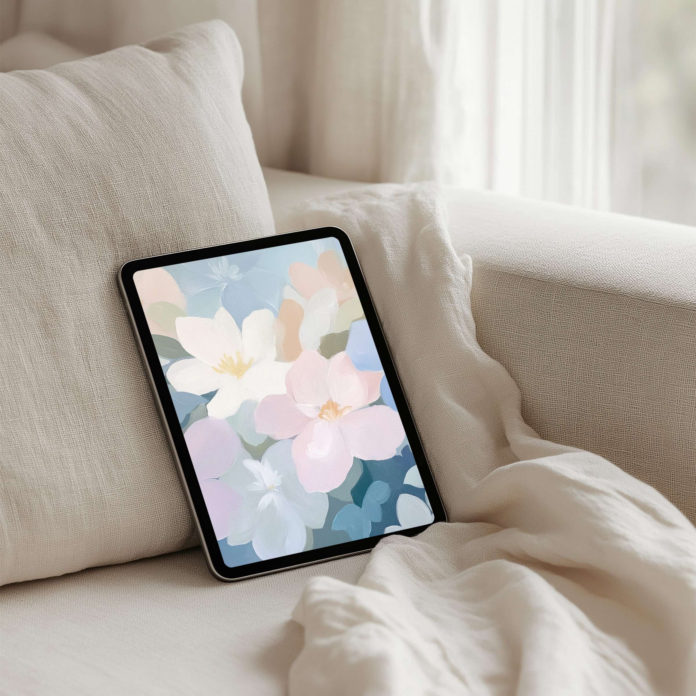 Elegant watercolor floral iPad background for instant download on any tablet inspiring calm and mindfulness in your space
