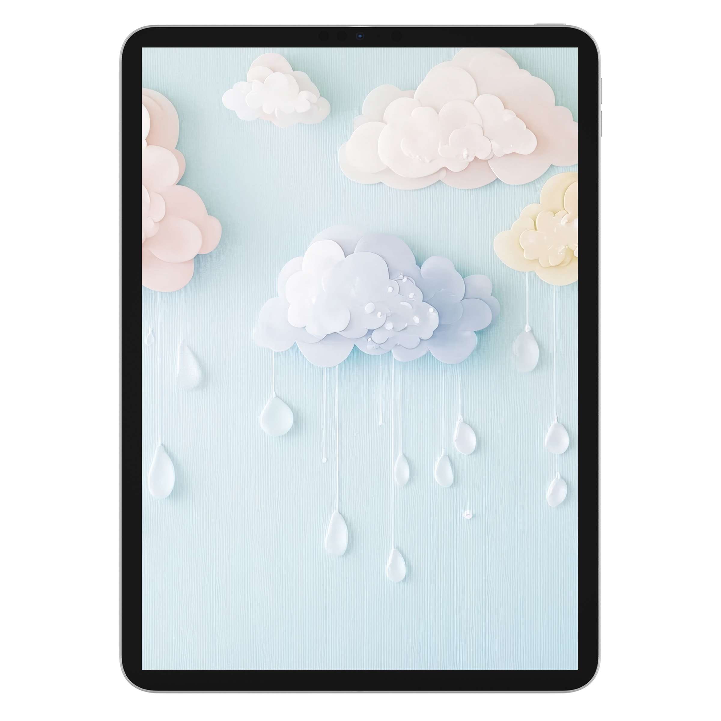 Elegant nursery iPad wallpaper with pastel clouds creates a serene digital download background for any tablet ambiance
