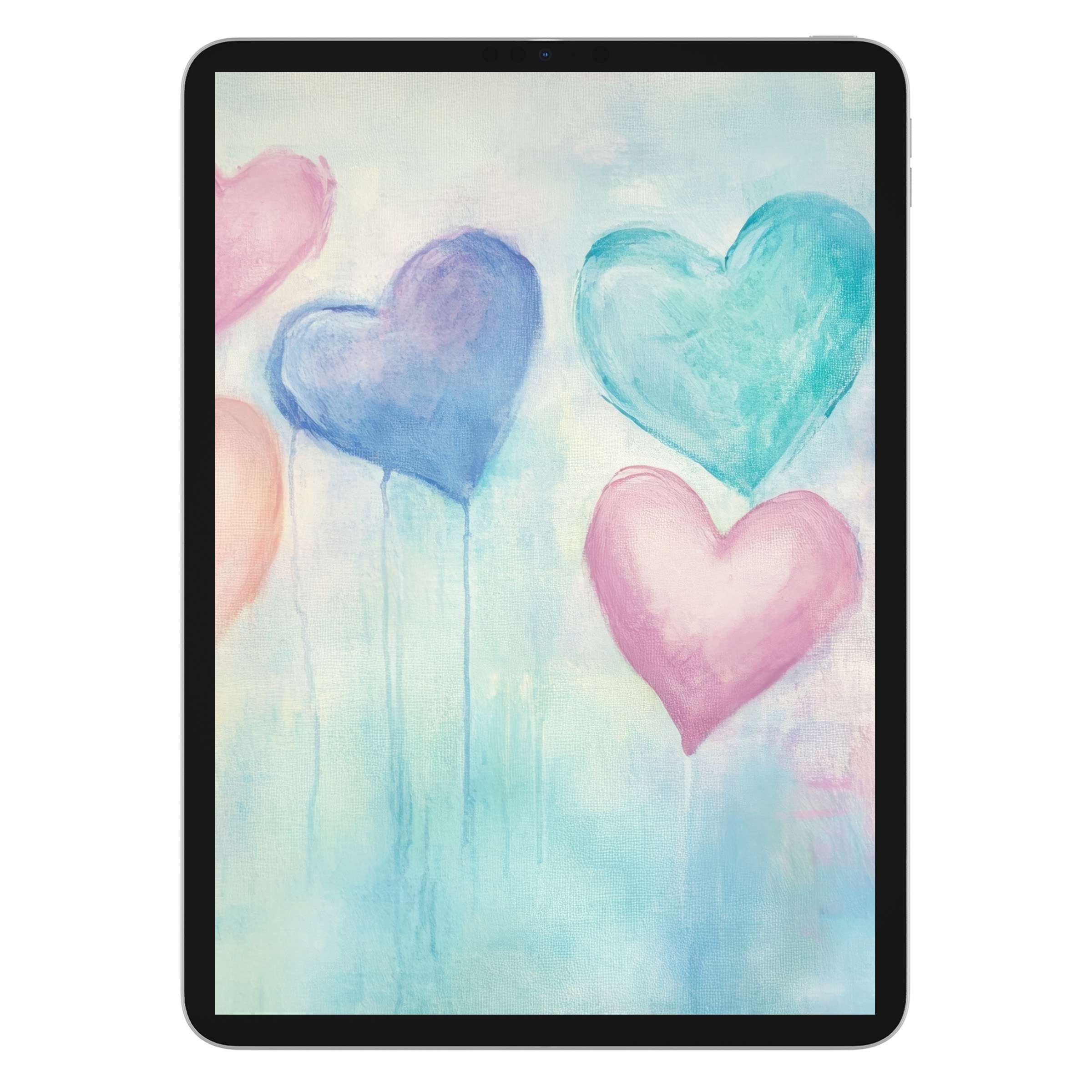 Dreamy pastel heart art for nursery iPad wallpaper digital download creates a soothing tablet background with abstract textured design