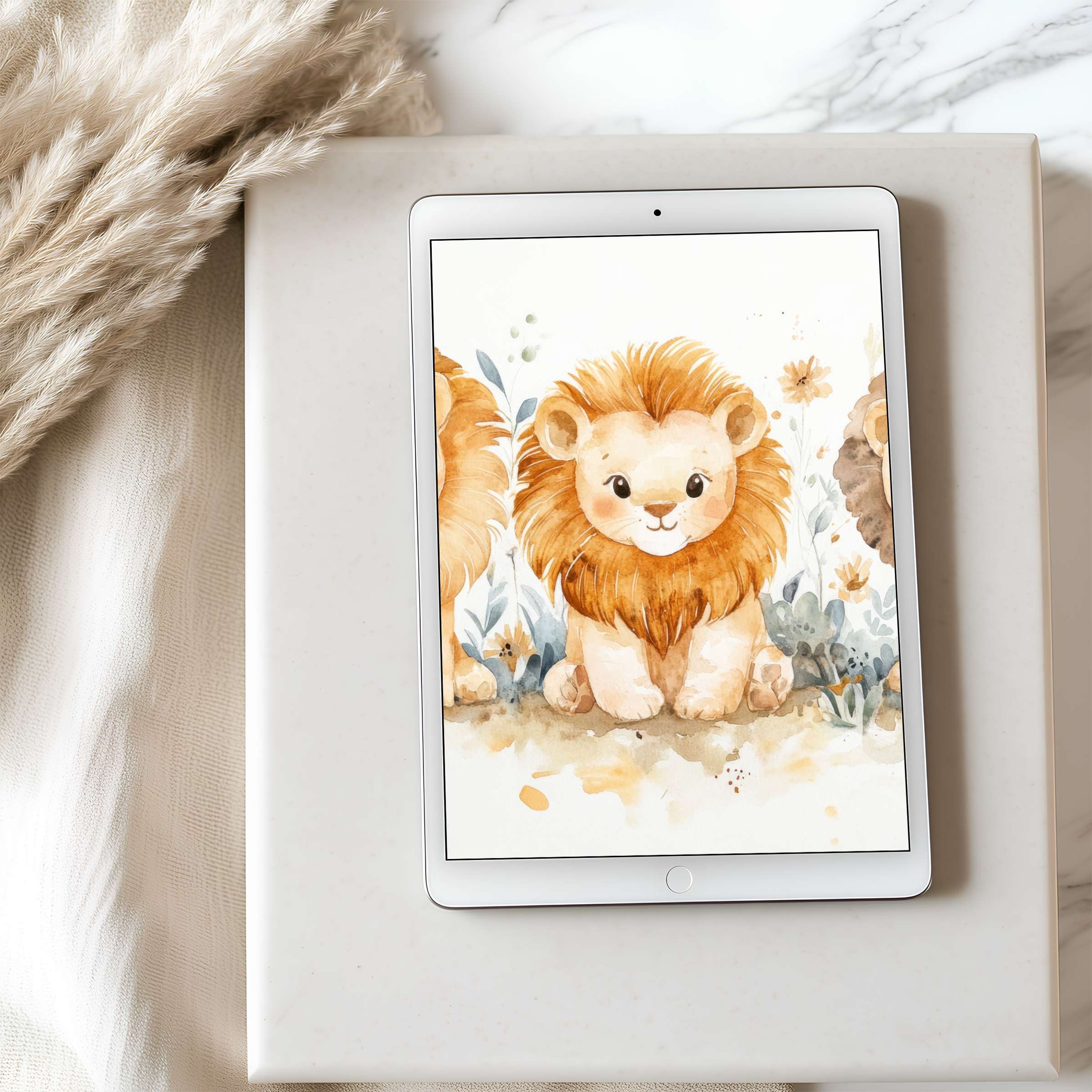 Delicate watercolor lion tablet wallpaper brings warmth and serenity perfect for iPad and Android tablets high resolution digital download