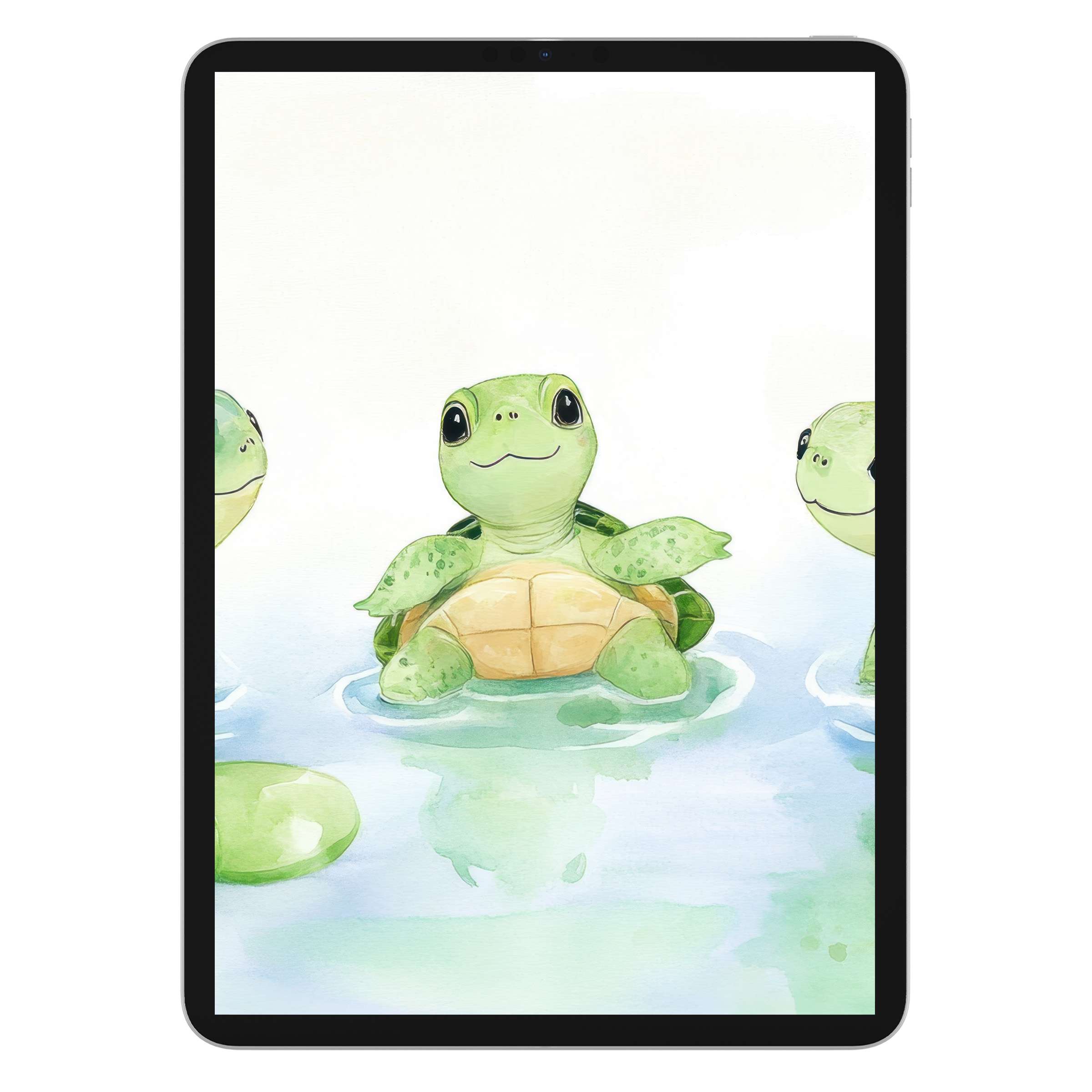 Charming watercolor turtles create a serene nursery iPad wallpaper, perfect digital download for tablet backgrounds and tranquility