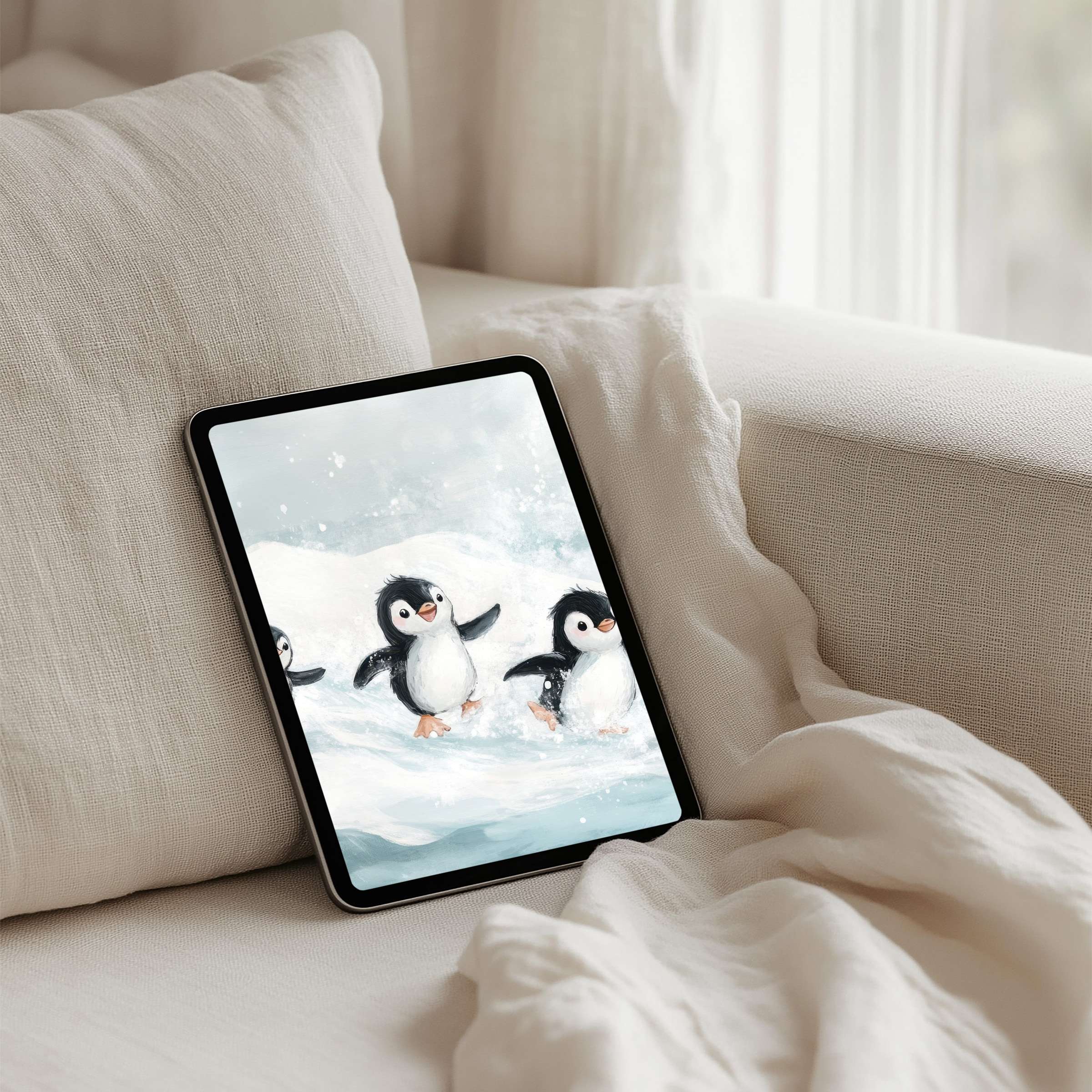 Charming penguin art for iPad background offers instant download for tablet users seeking calm and elegant digital inspiration