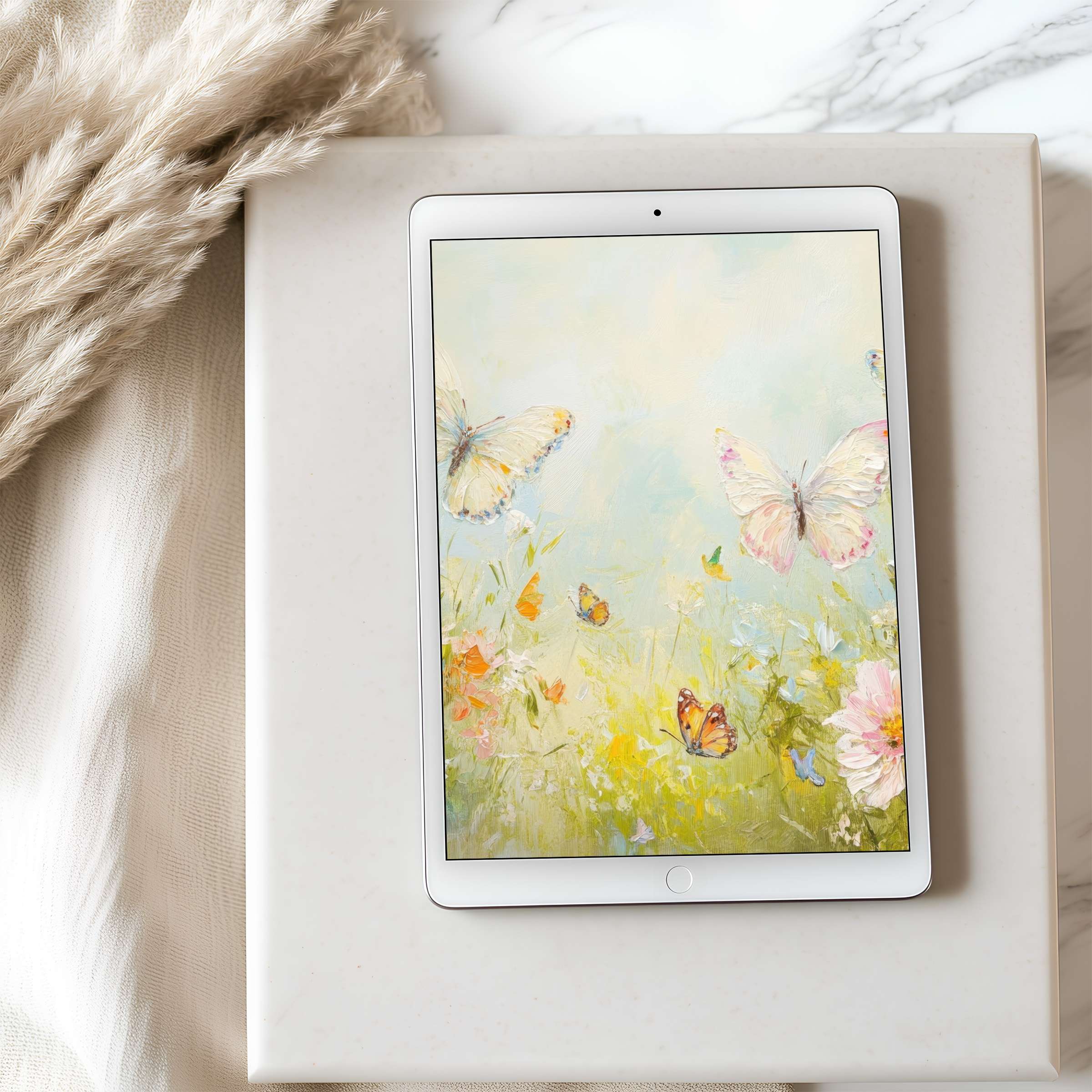 Elegant butterfly and floral art brings calm elegance to your tablet wallpaper suitable for iPad high resolution digital download
