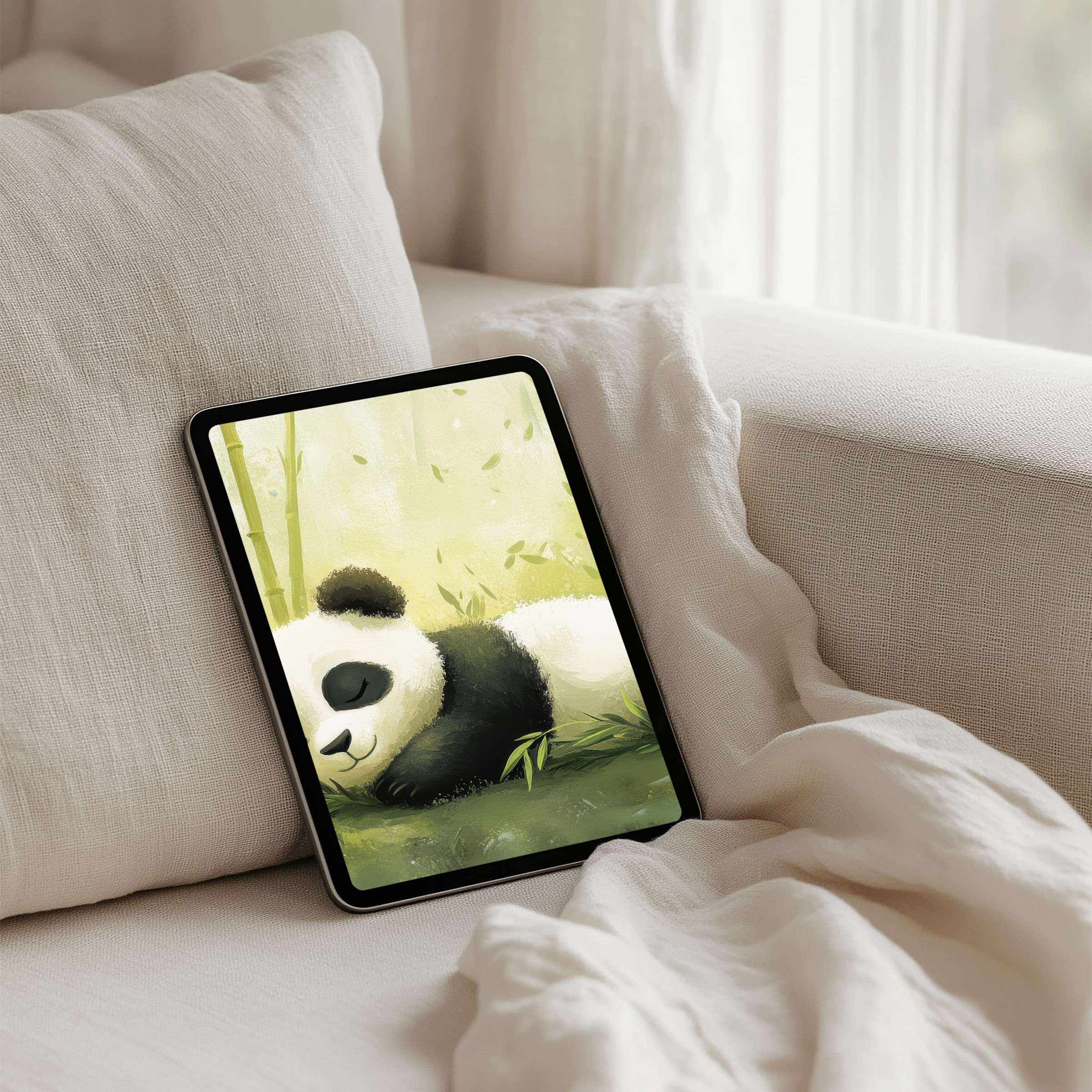 Peaceful panda illustration as an iPad background exudes calm and elegance in your tablet space instant download available