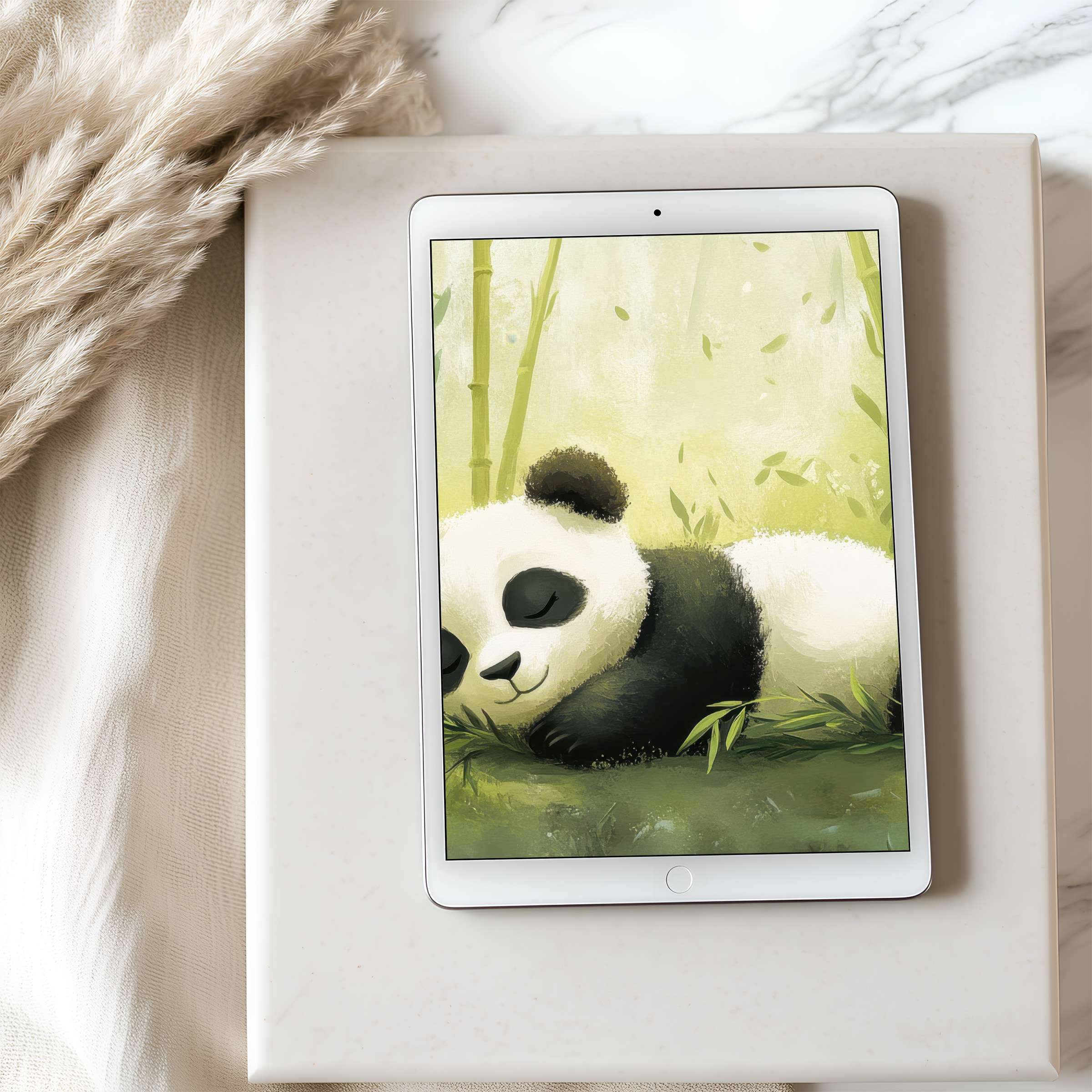 Serene panda digital art with bamboo theme enhances any tablet wallpaper, perfect for iPad and Android in high resolution download