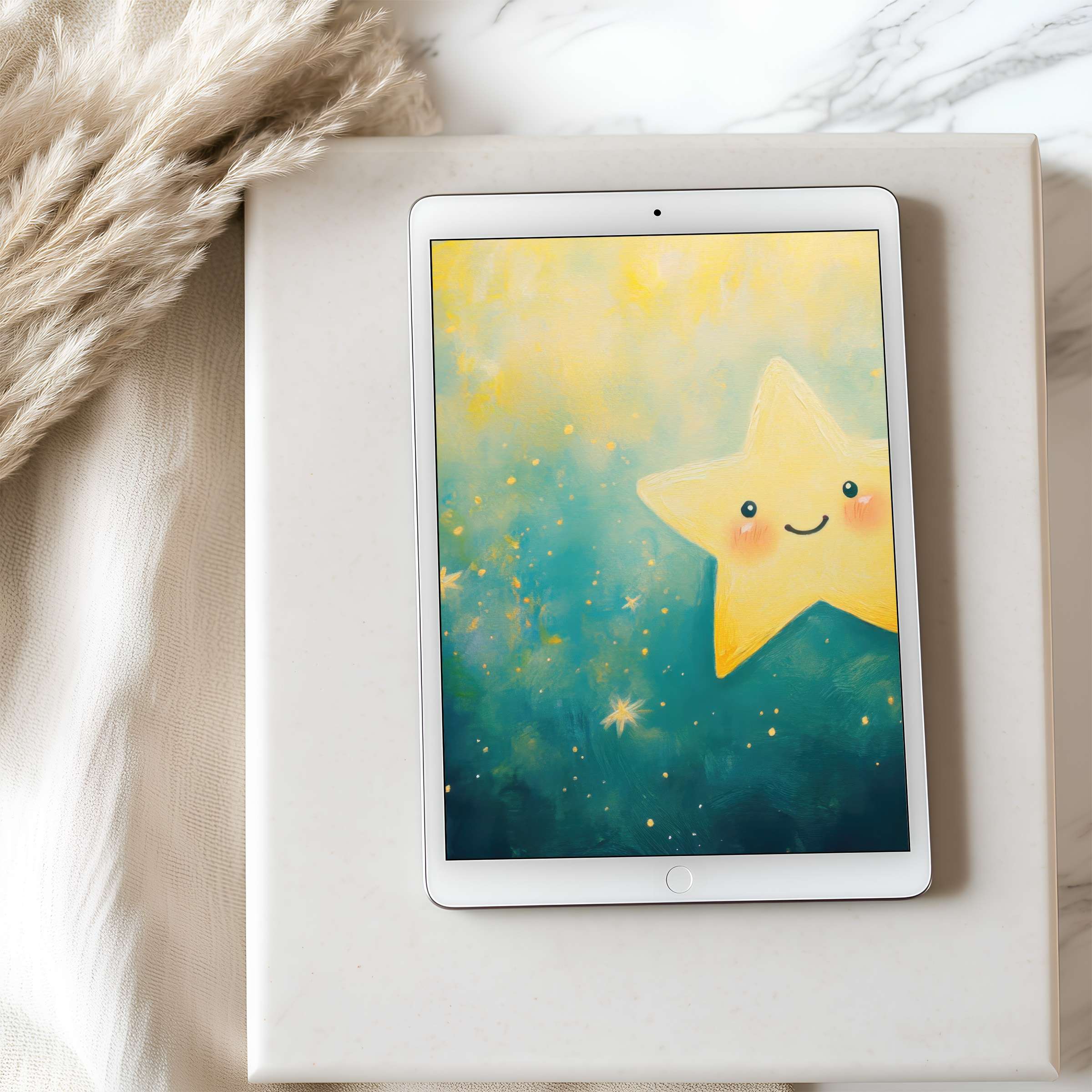 Charming star motif on a high-resolution tablet wallpaper; soothing for iPad or Android, ideal digital download for serene spaces