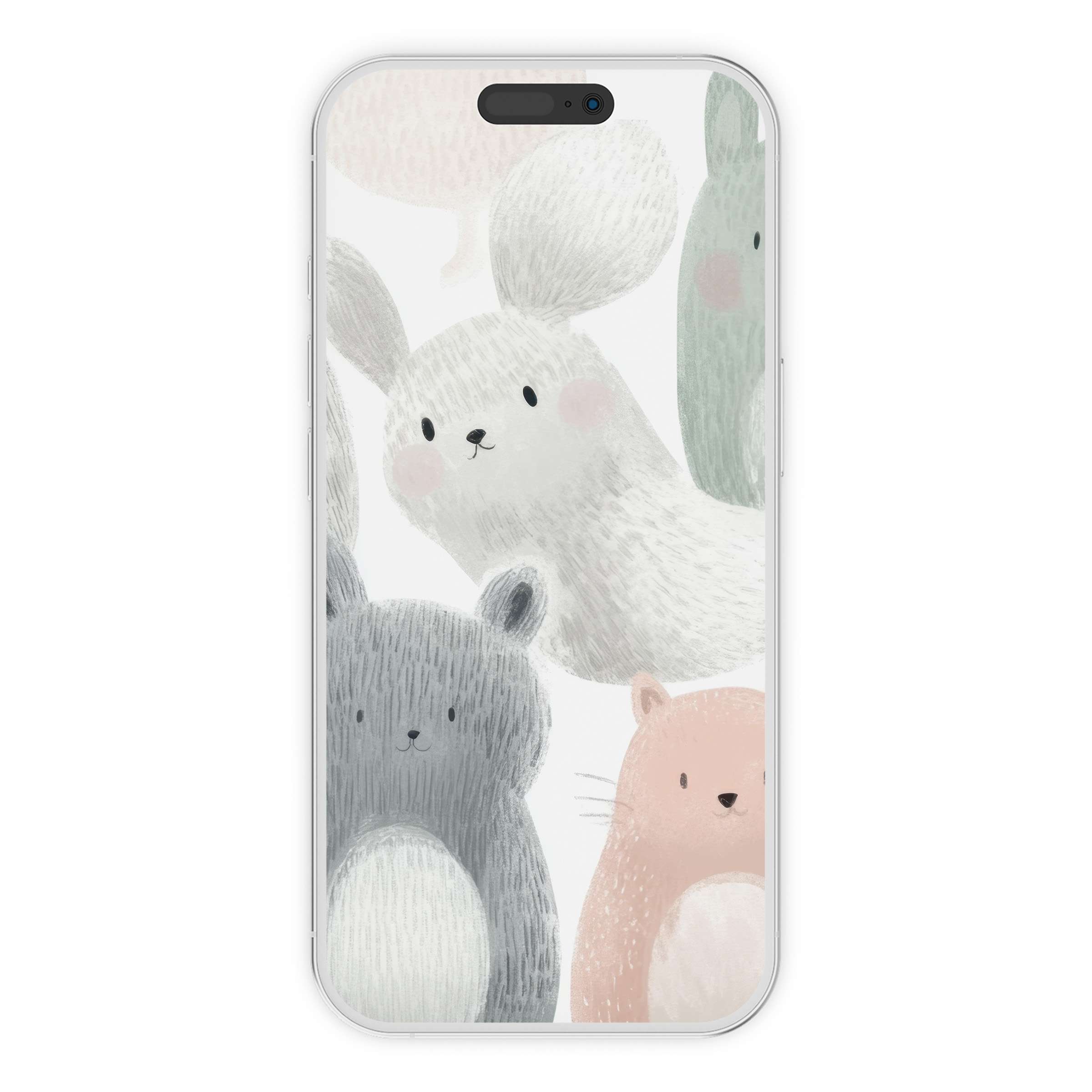 Charming nursery iPhone wallpaper featuring pastel animals on textured background, perfect digital download for any phone's calming display