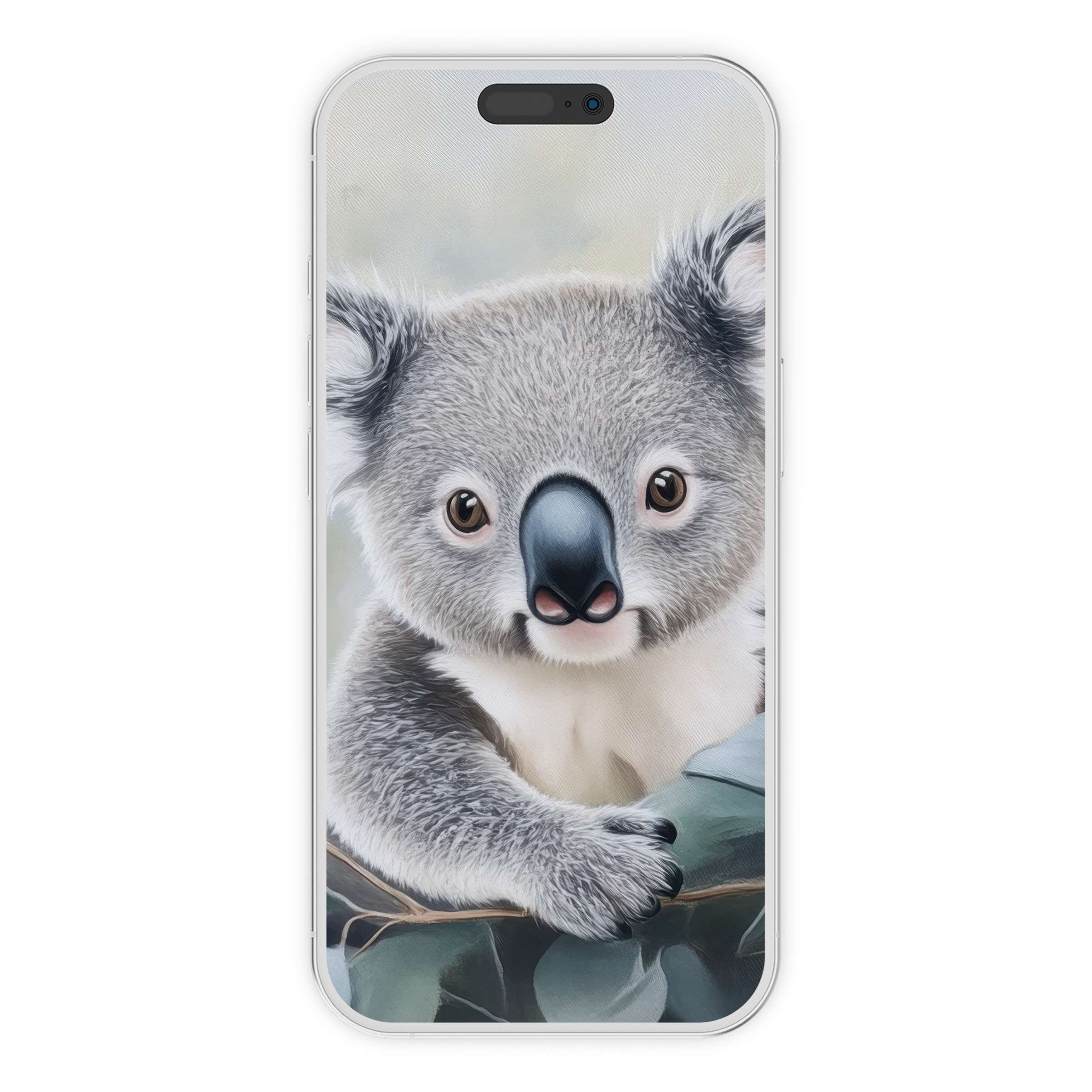 Adorable koala painting offers a serene nursery iPhone wallpaper, perfect phone background digital download for soothing vibes