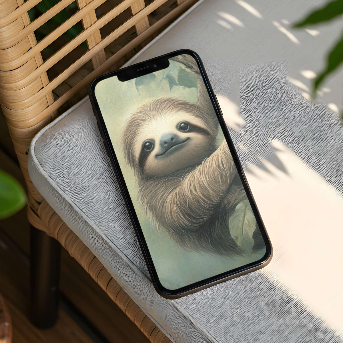 Gentle sloth art in soothing pastels creates a mindful iPhone background available for instant download to personalize your phone