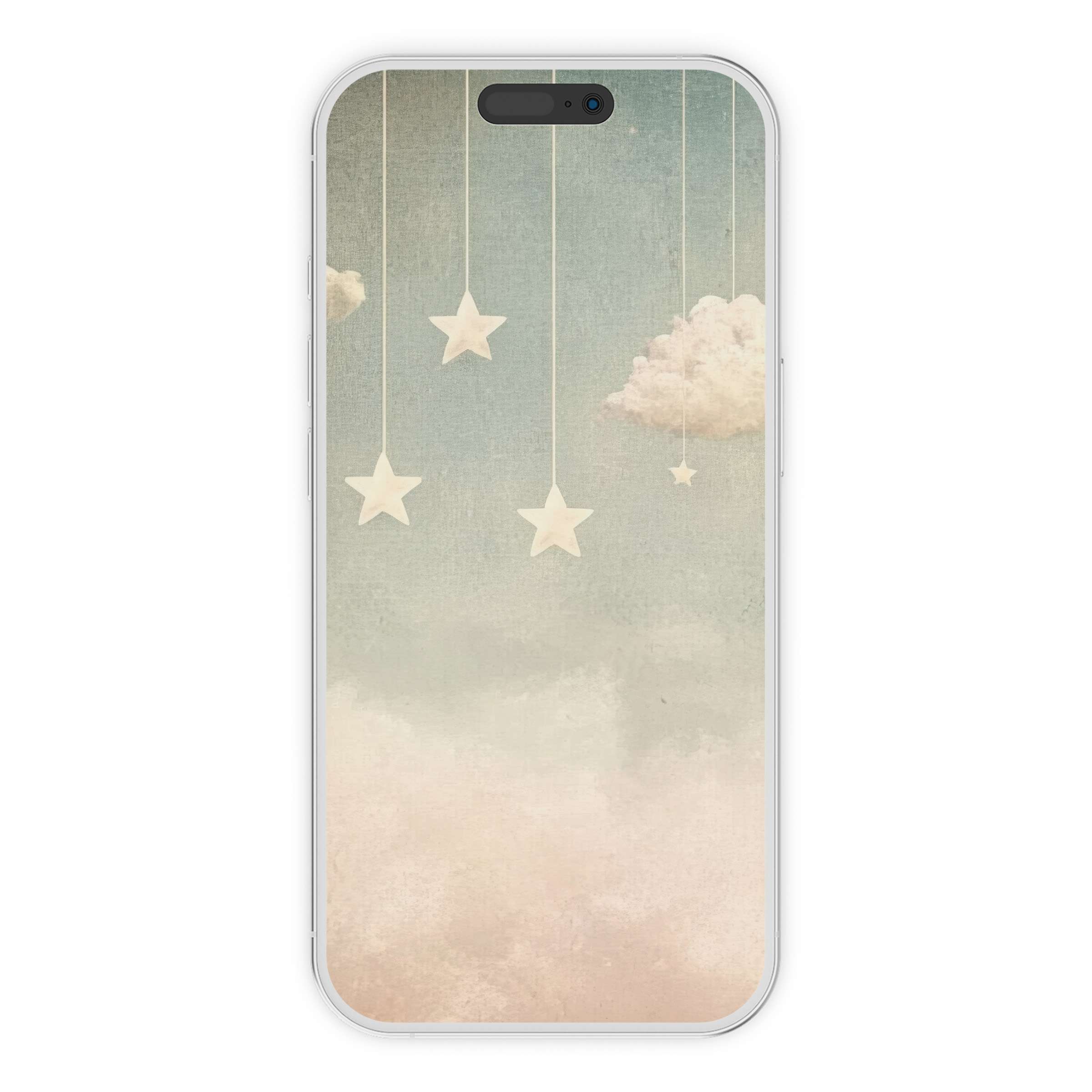 Gentle stars and clouds in soft pastels create a serene nursery iPhone wallpaper digital download phone background for all devices