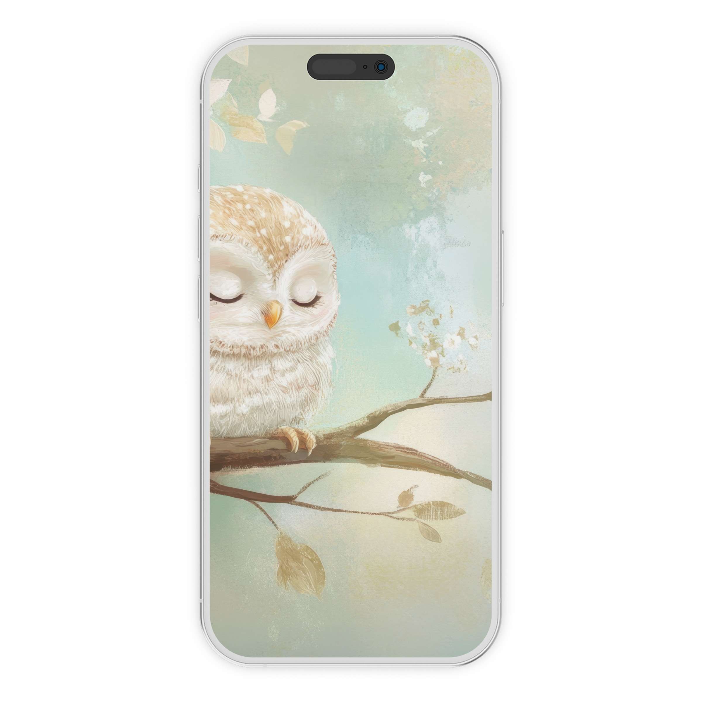 Charming owl nursery iPhone wallpaper offers a serene digital download phone background with soft pastel hues perfect for calming spaces