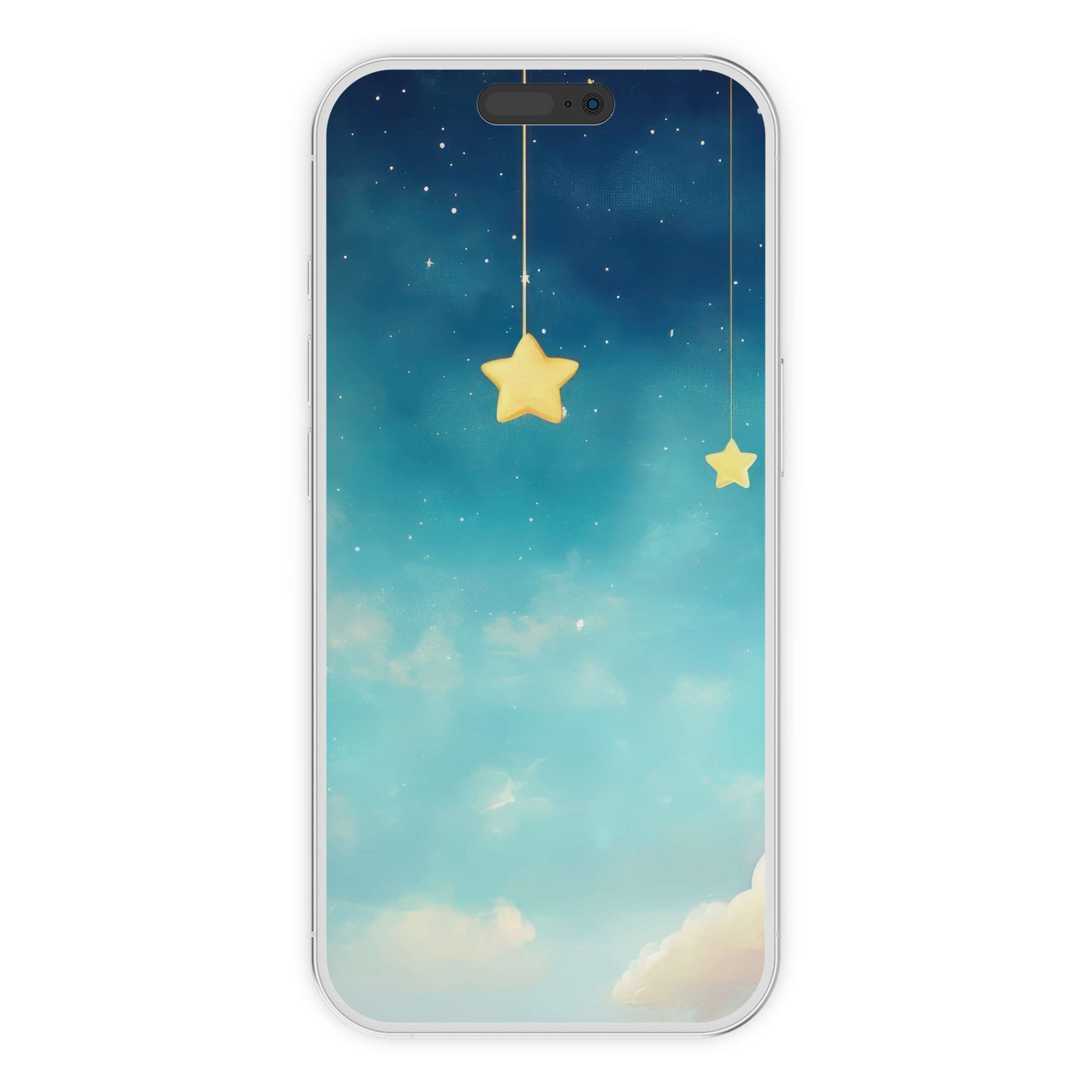Enchanting nursery iPhone wallpaper featuring dreamy starry sky in soothing blue tones, ideal phone background digital download