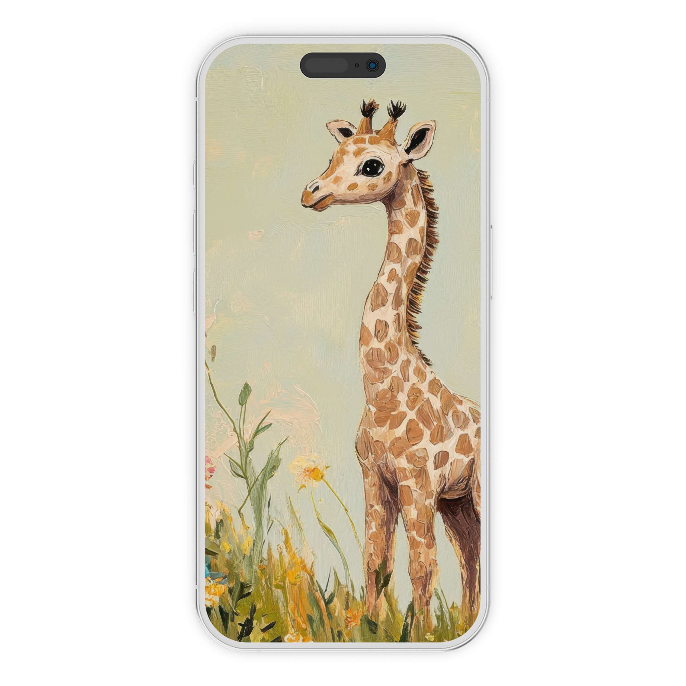 Calming digital download of a charming giraffe painted in soft pastels, perfect nursery iPhone wallpaper for elegant phone background