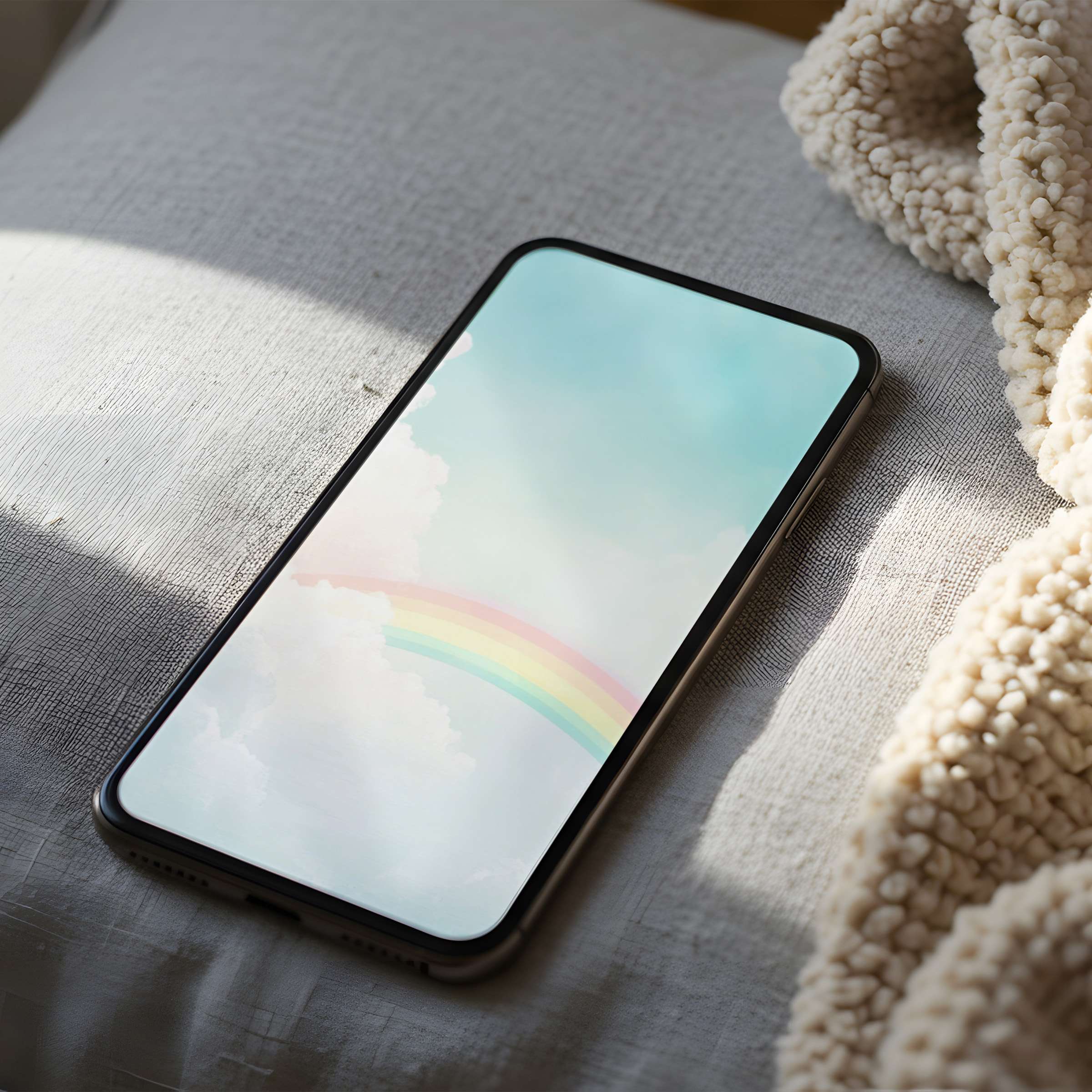 Gentle rainbow on a serene sky phone wallpaper, curated for iPhone and Android, offering tranquility and high resolution bliss
