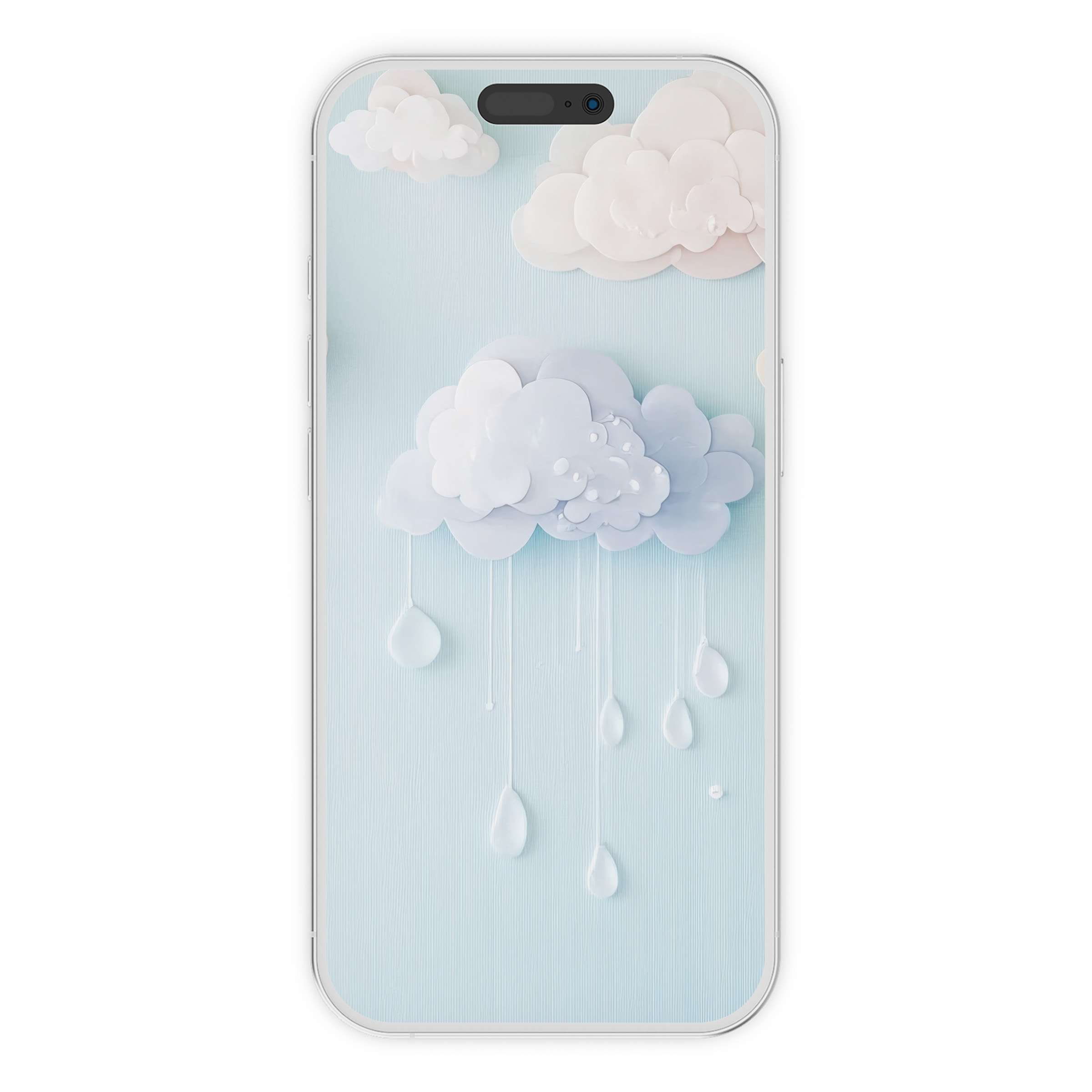 Elegant nursery iPhone wallpaper featuring soft clouds and raindrops, offering a calming phone background, digital download suitable for Android too