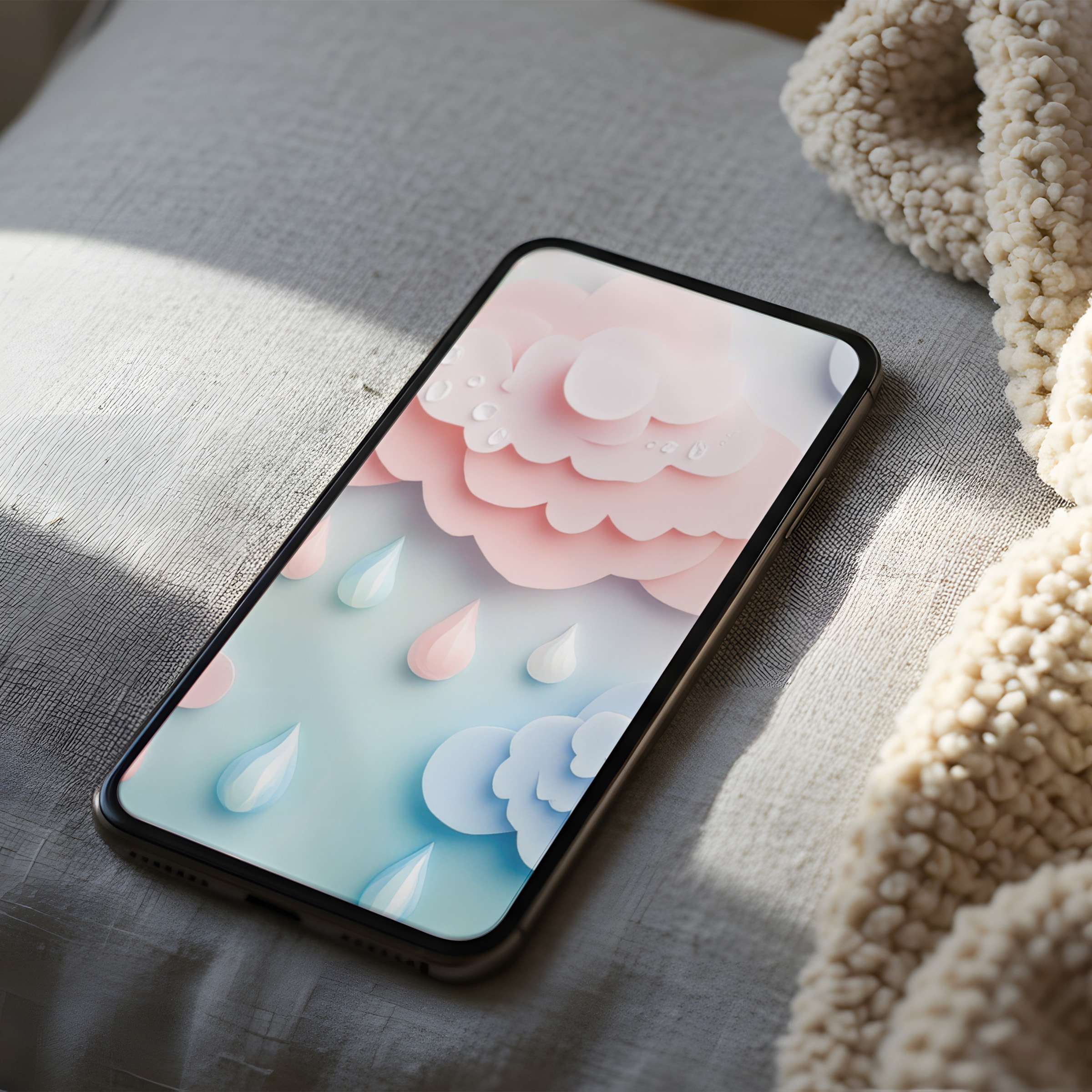 Elegant phone wallpaper featuring soft pastel clouds and raindrops in high resolution perfect for iPhone and Android devices elevates your digital space