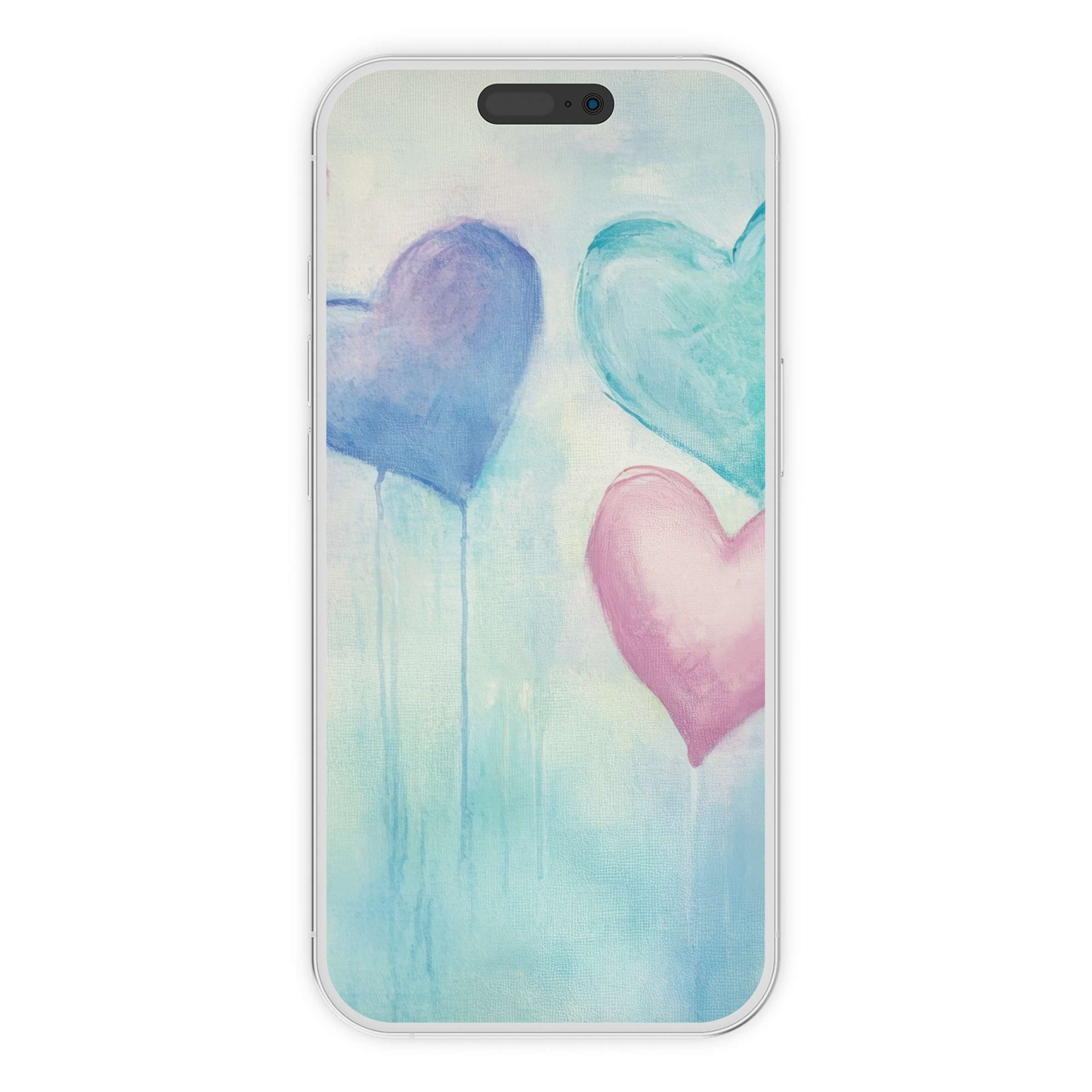 Dreamy nursery iPhone wallpaper featuring pastel heart art on a soothing blue background digital download for any phone screen