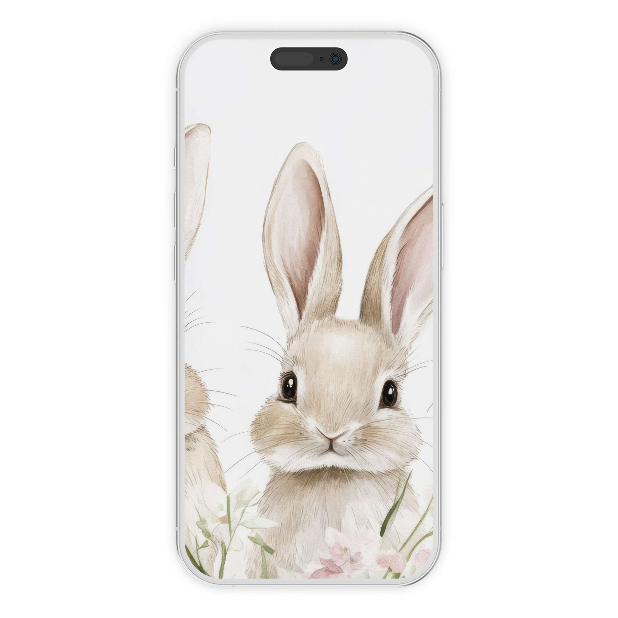Elegant watercolor bunny nursery iPhone wallpaper brings calm to any phone background with its soft pastels; perfect digital download