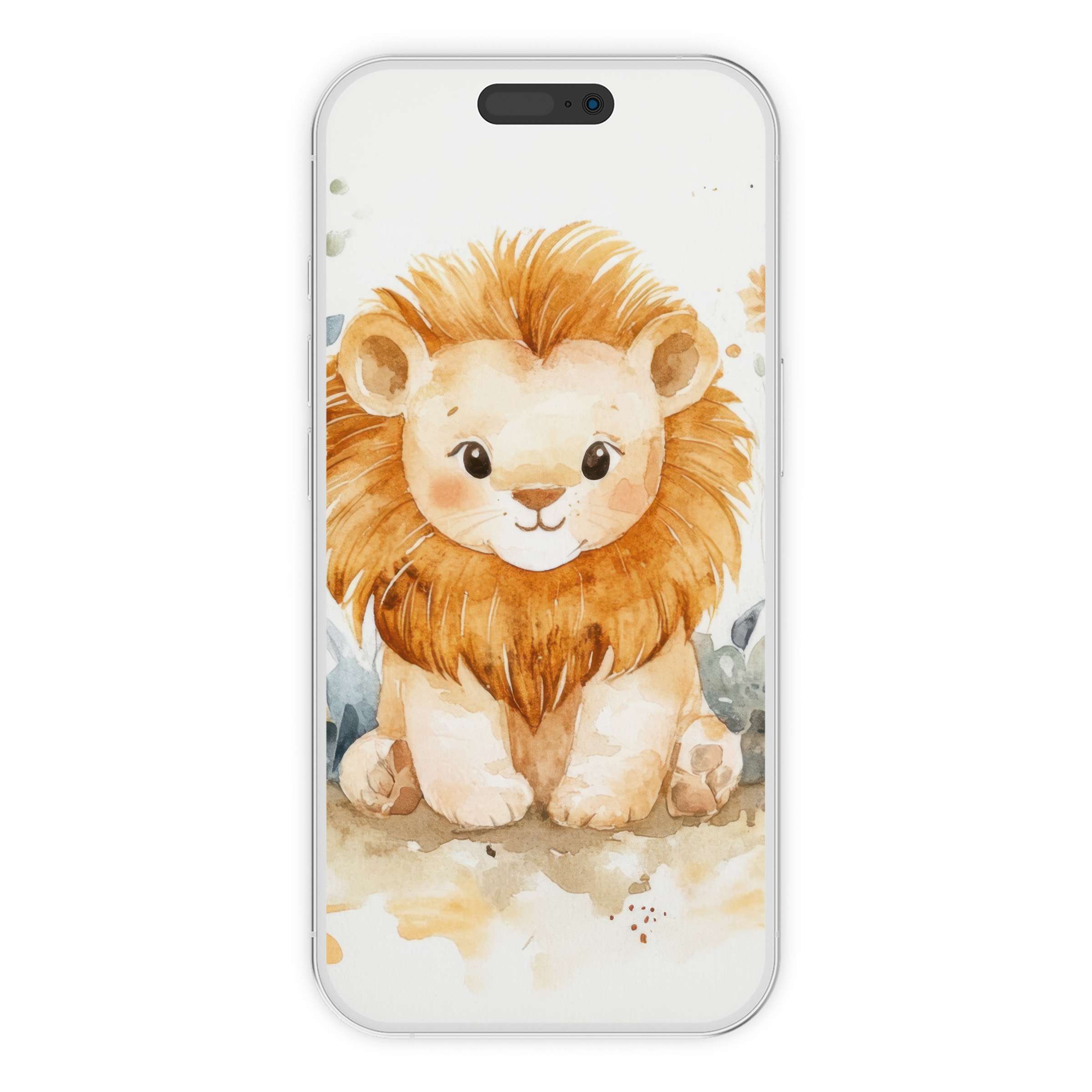 Watercolor lion nursery iPhone wallpaper providing soothing, artistic charm for phone backgrounds, available as a digital download, eco-friendly