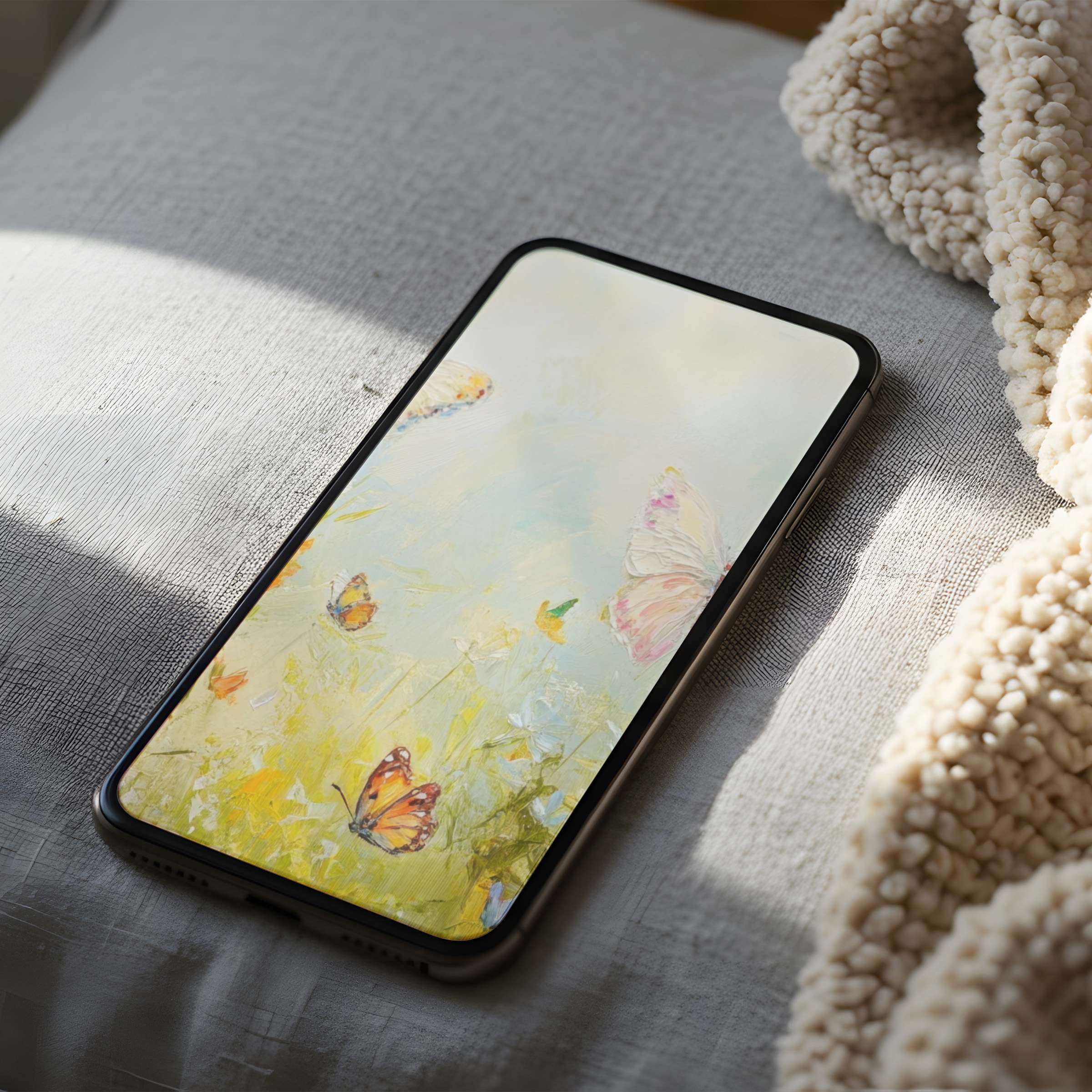 Serene wildflower and butterfly artwork as phone wallpaper offers high resolution elegance perfect for iPhone and Android devices