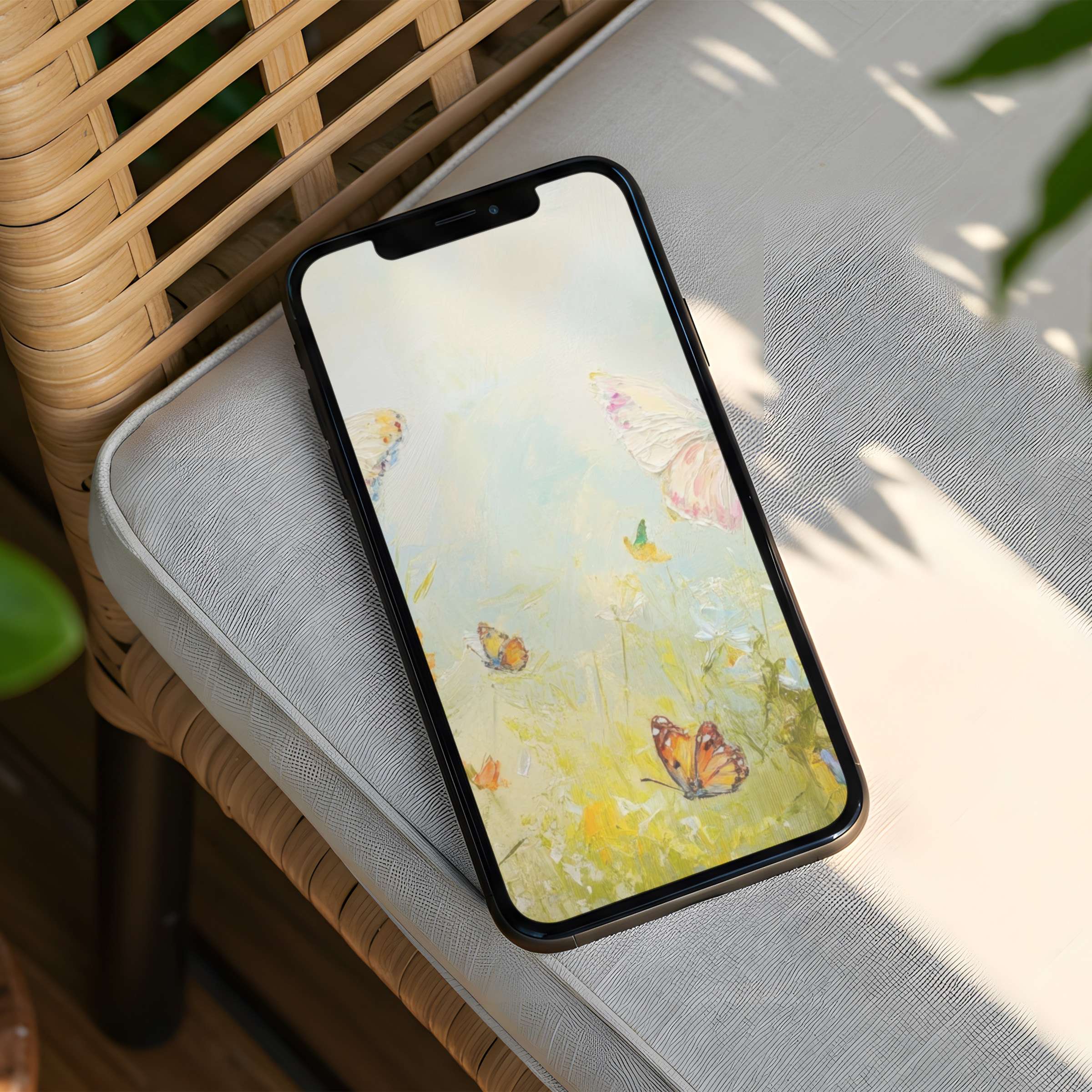 iPhone background with serene butterfly art on light tones for mindful phone users offers elegant instant download for all devices