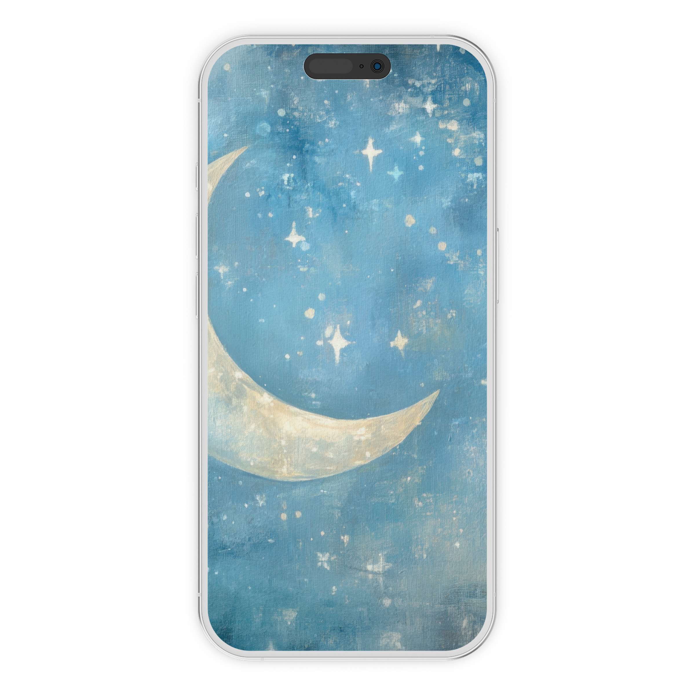 Serene crescent moon in a starry night sky enhances this nursery iPhone wallpaper, a digital download for calming phone backgrounds