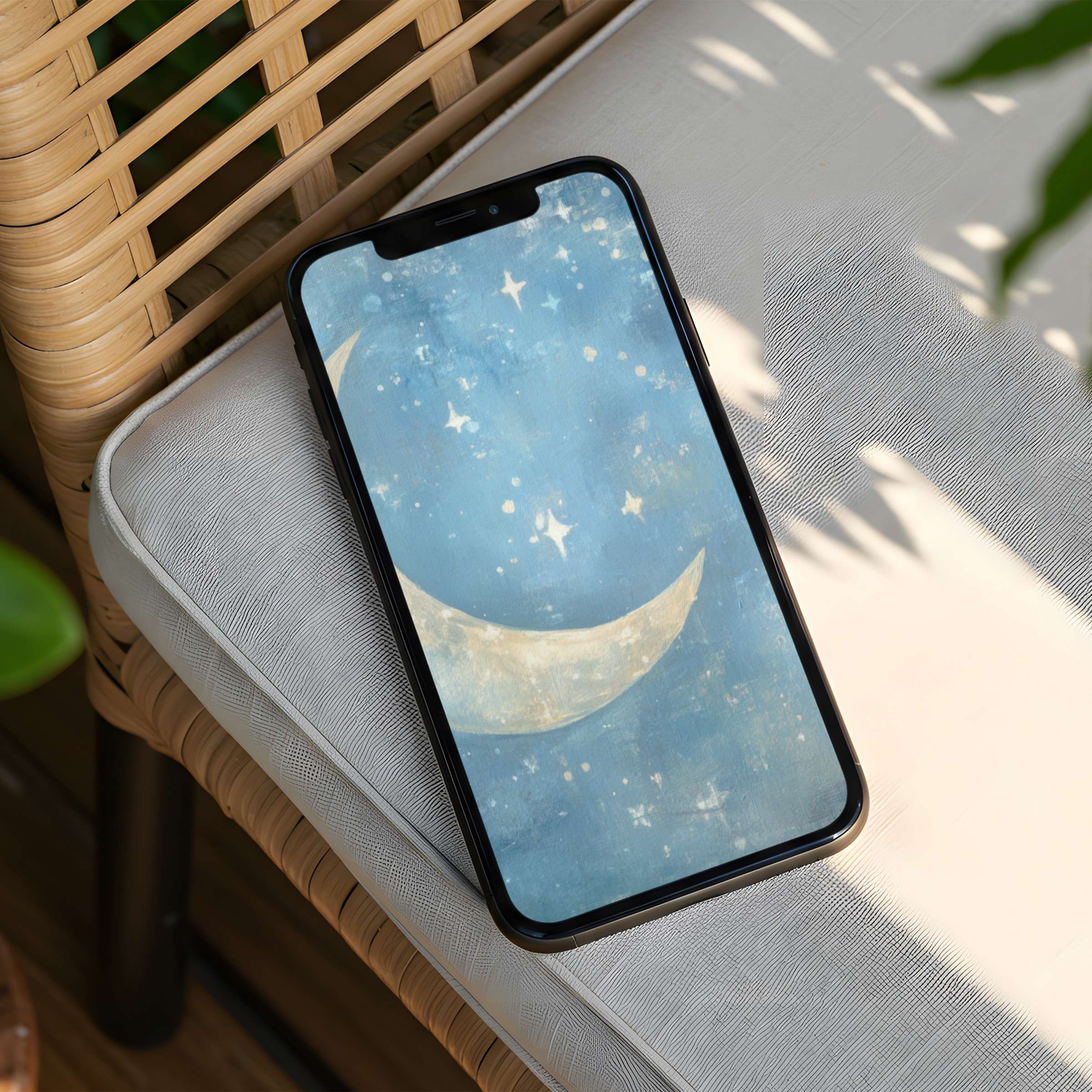 Elegant crescent moon and starry sky iPhone background for instant download brings calm and inspiration to your phone's display
