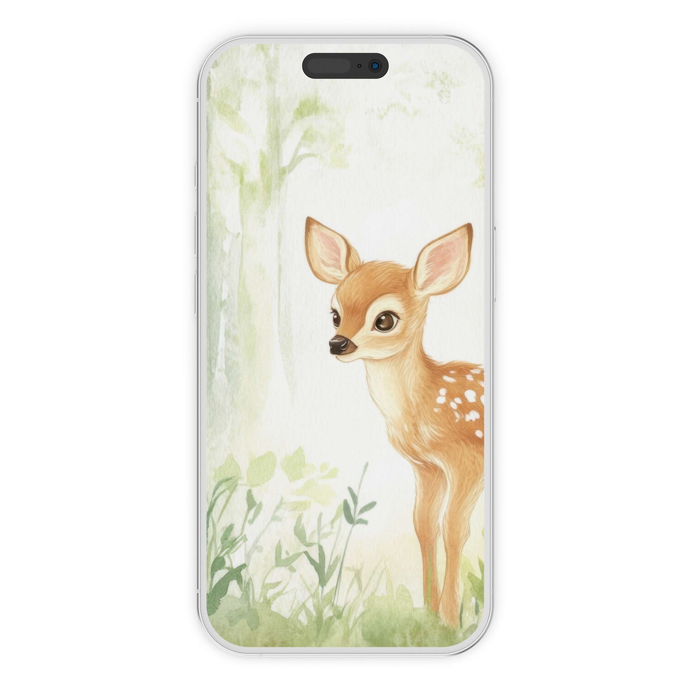 Gentle woodland fawn art creates a serene nursery iPhone wallpaper for a calming phone background digital download suitable for all