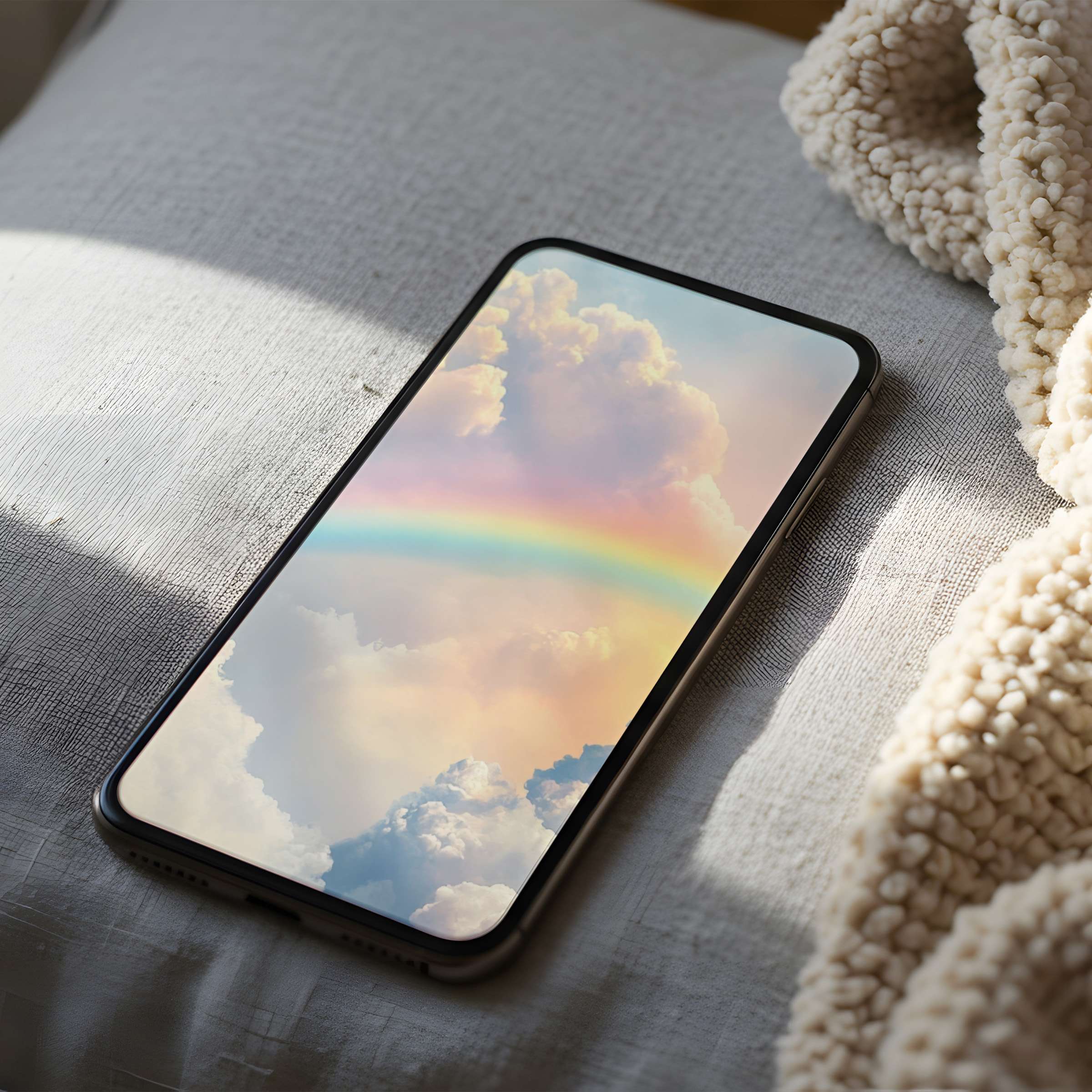 Rainbow cloud phone wallpaper in soft pastels evokes serenity, perfect high-resolution download for iPhone and Android devices