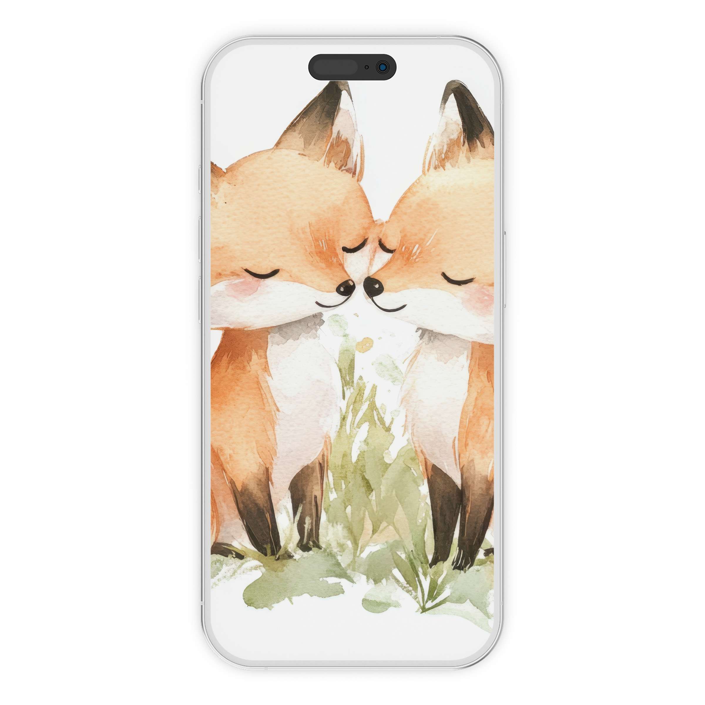 Charming fox duo in watercolor creates an enchanting nursery iPhone wallpaper digital download background for any phone user