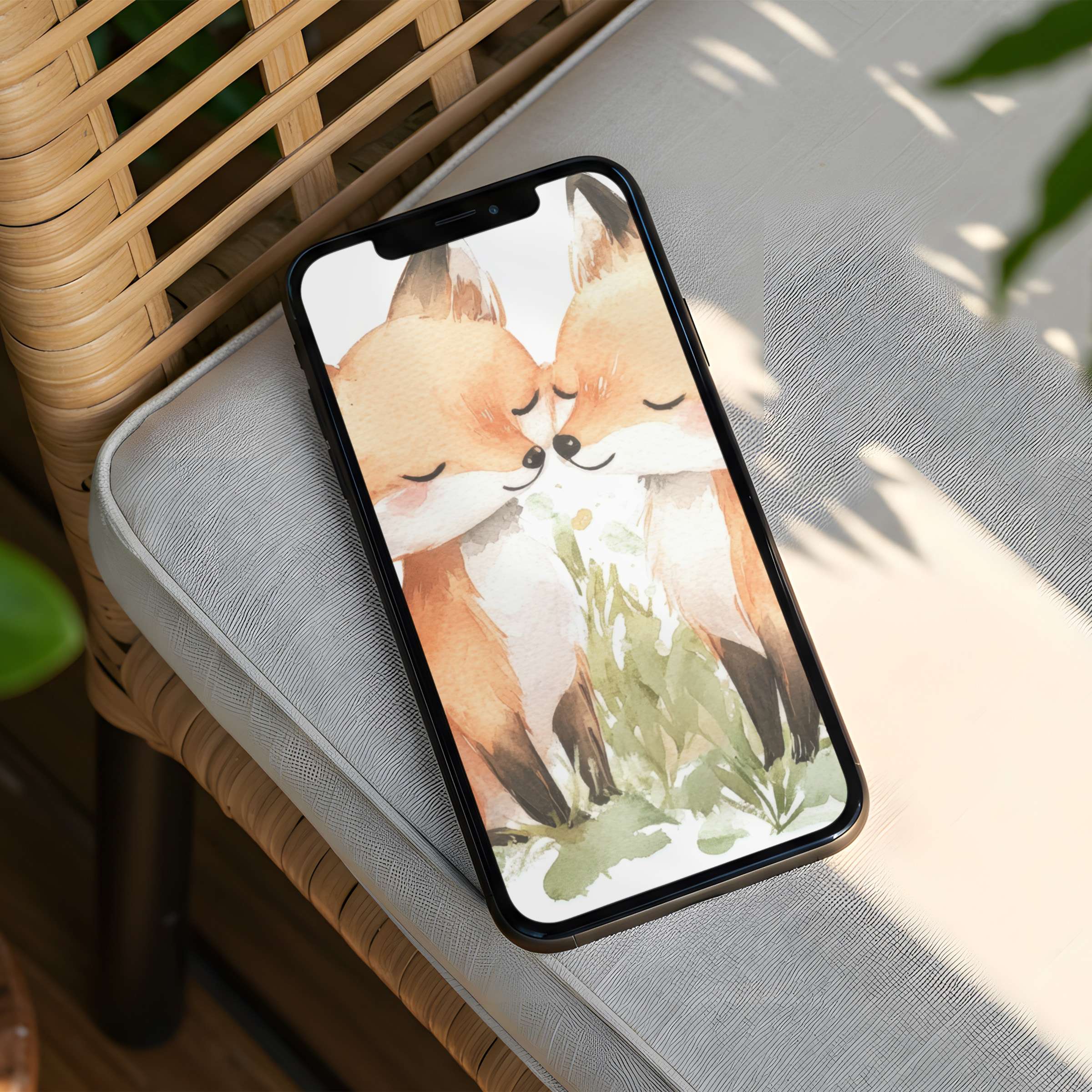 Charming watercolor foxes enhance your phone with elegance and calm iPhone background instant download for artful inspiration