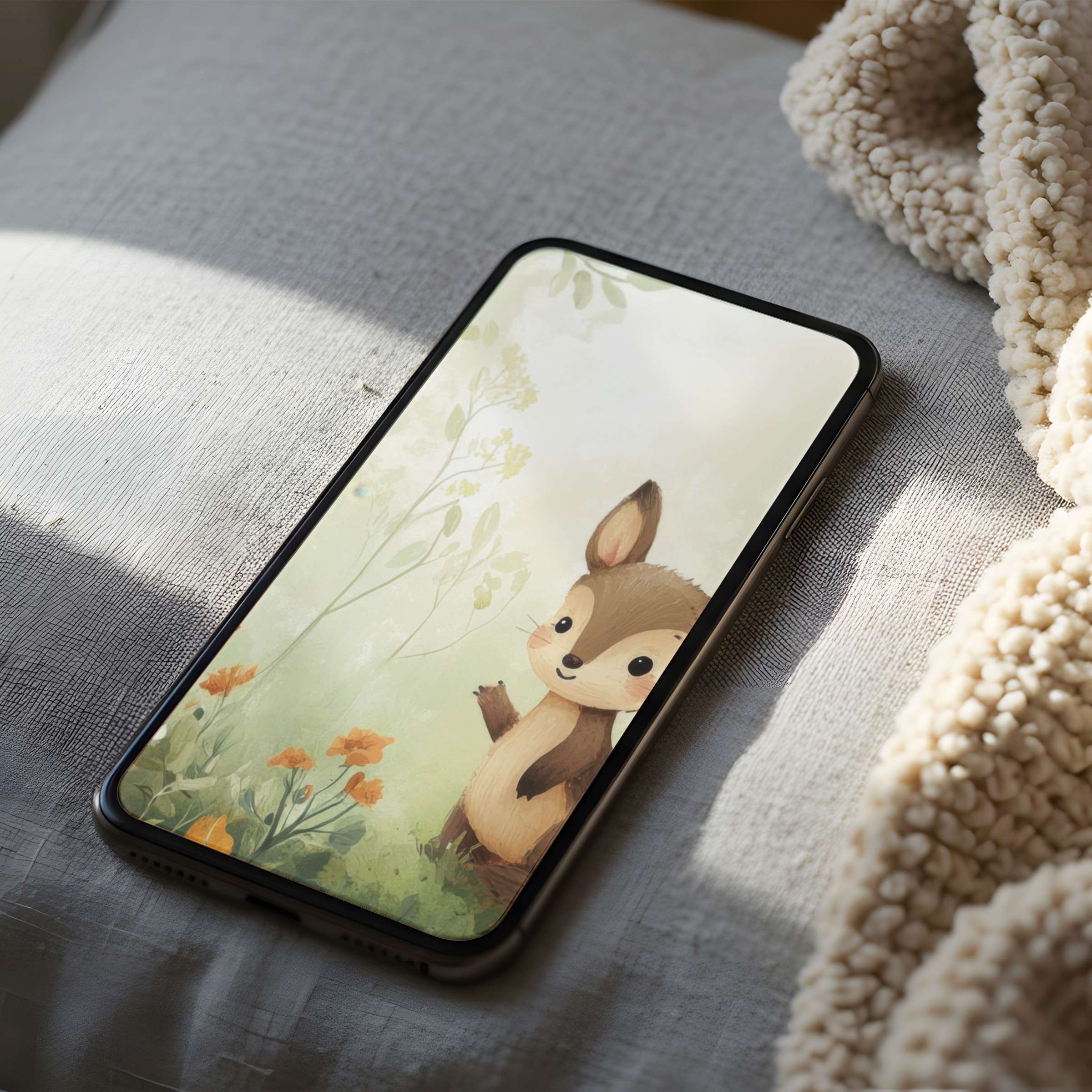 Charming woodland creature phone wallpaper in high resolution adds warmth and tranquility to iPhone and Android screens perfect for digital download