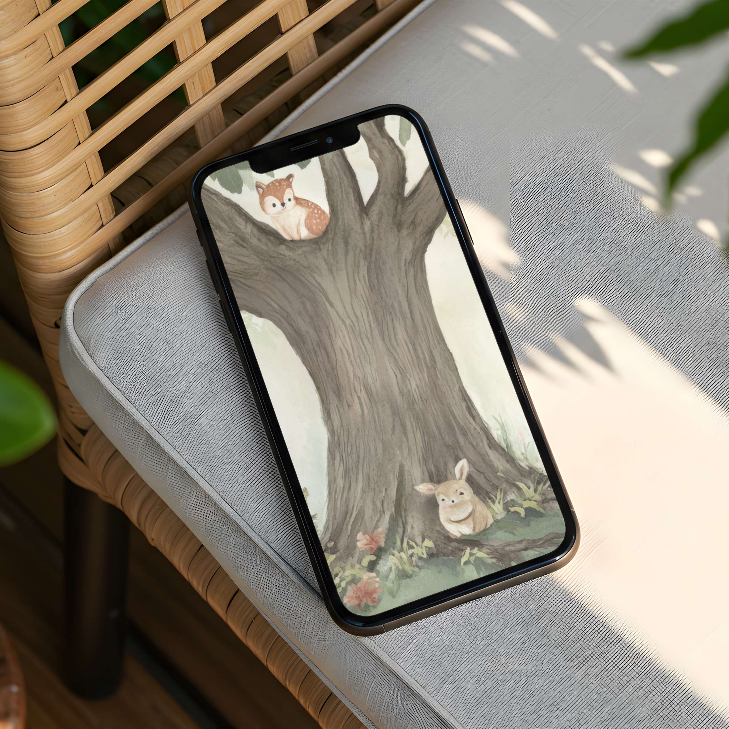 Whimsical woodland creatures adorn this iPhone background offering instant download for your phone calming elegance and serenity