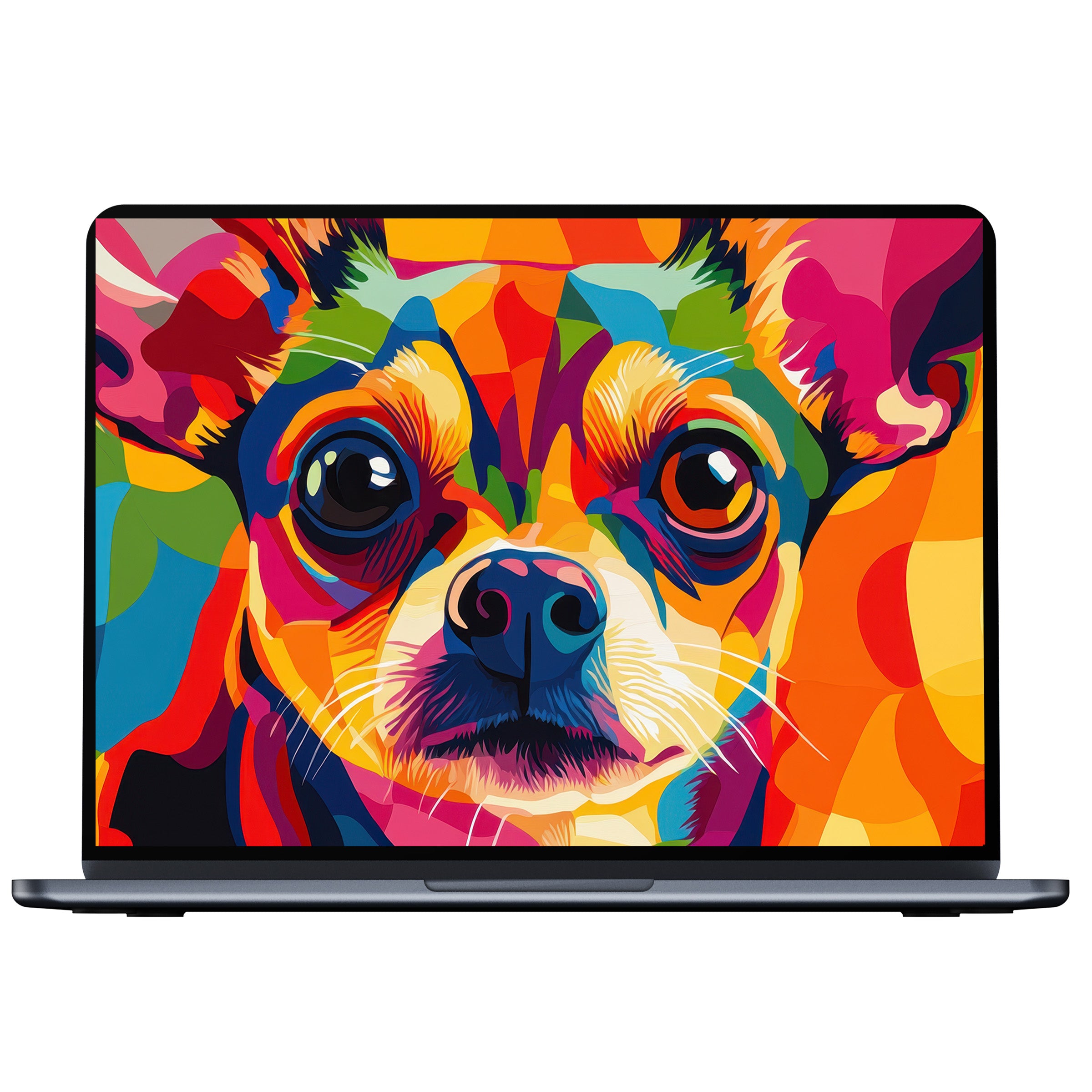 Vibrant pop art desktop wallpaper featuring a colorful dog design digital download perfect for PC or laptop displays