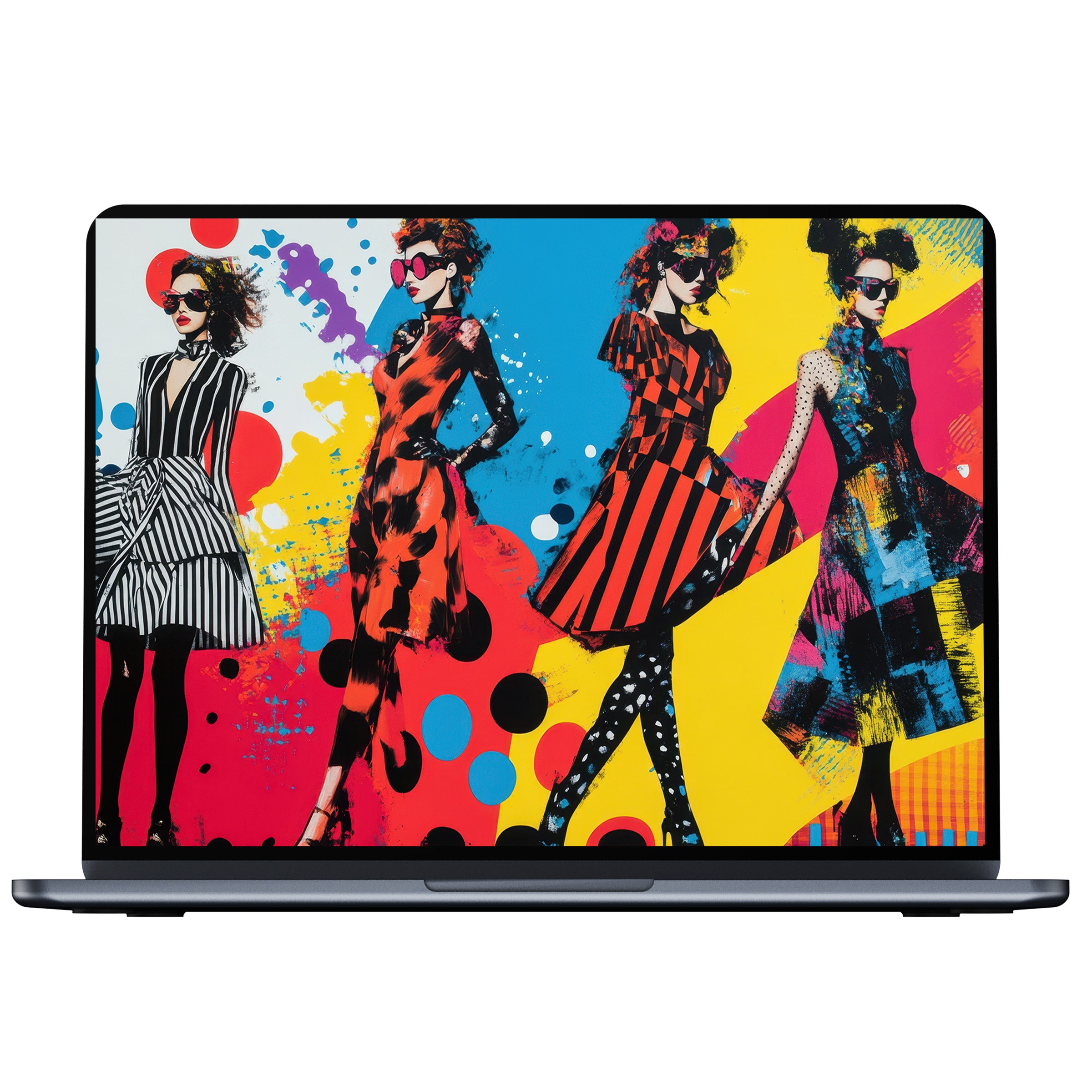 Vibrant pop art desktop wallpaper for PC and laptop featuring colorful fashion silhouettes for digital download and style inspiration