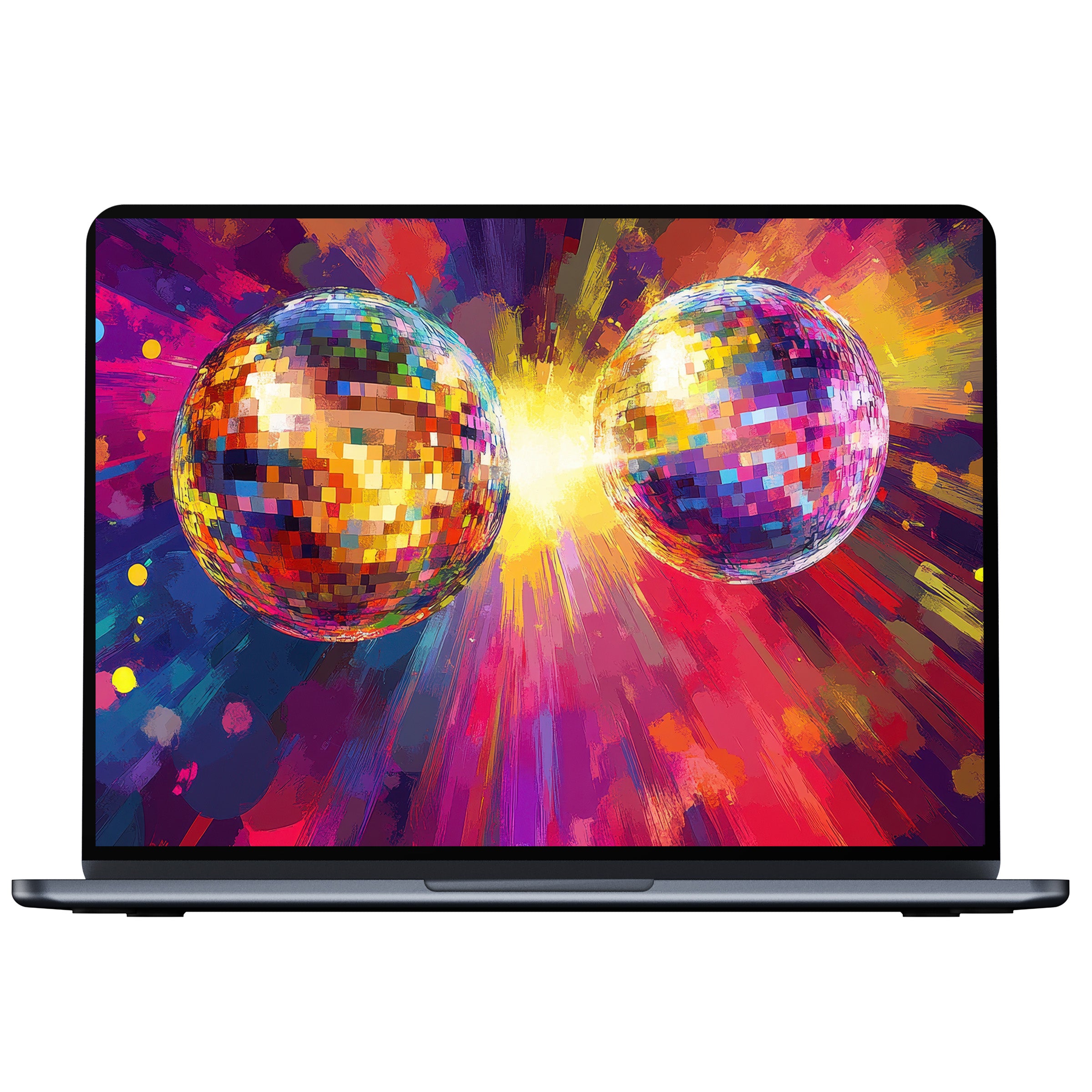 Vibrant pop art desktop wallpaper with colorful pixel spheres offering a digital download for PC and laptop elegance and inspiration